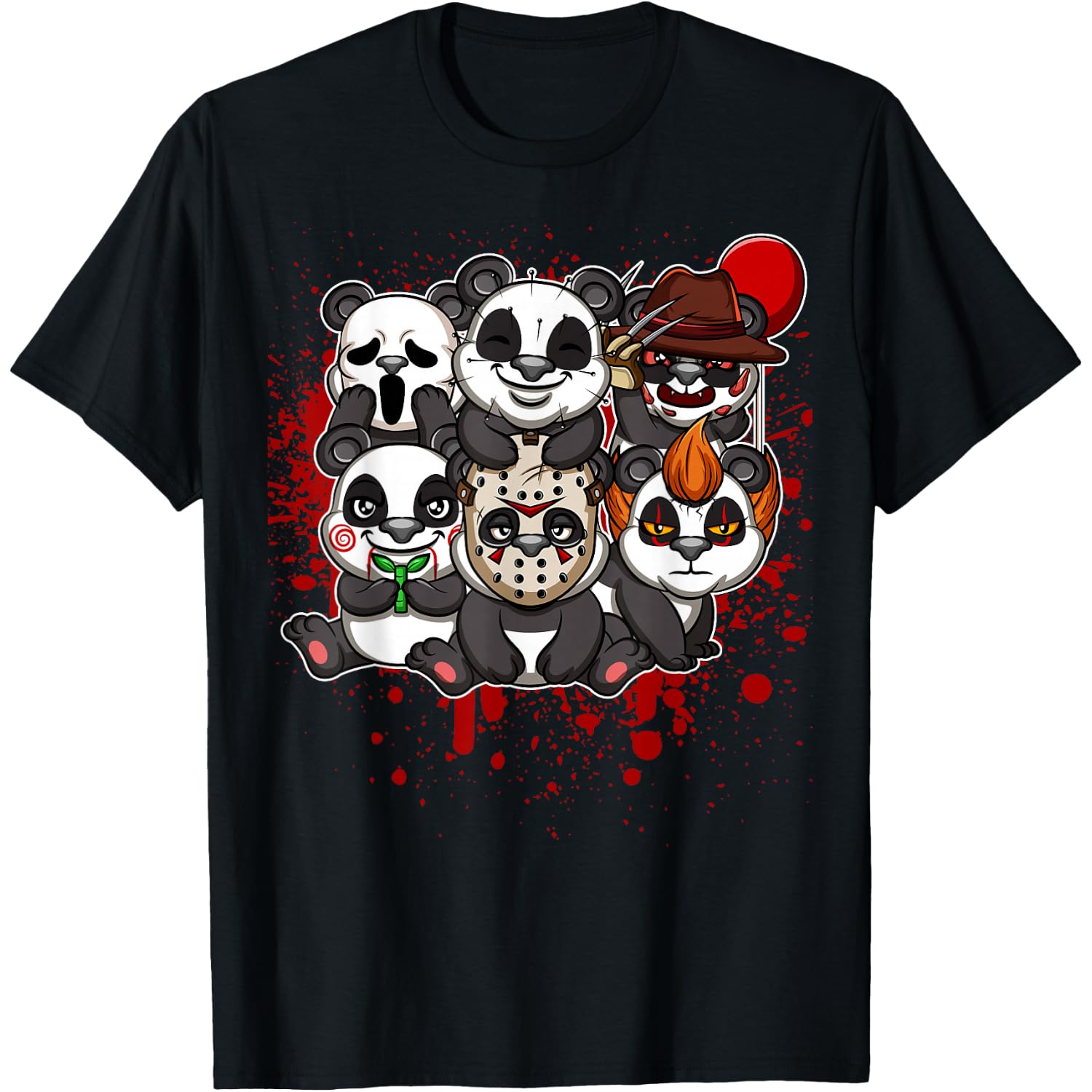 Favorite Classic Horror Movie Characters Animals - My Little Horror Crew - Halloween Pandas T-Shirt