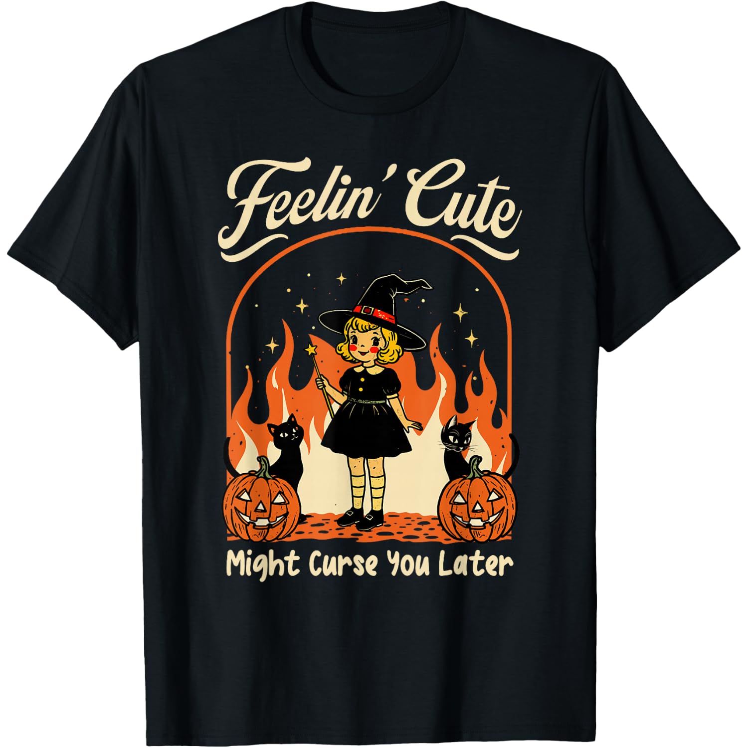 Feeling's Cute Might Curse You Later Halloween Black Cat T-Shirt