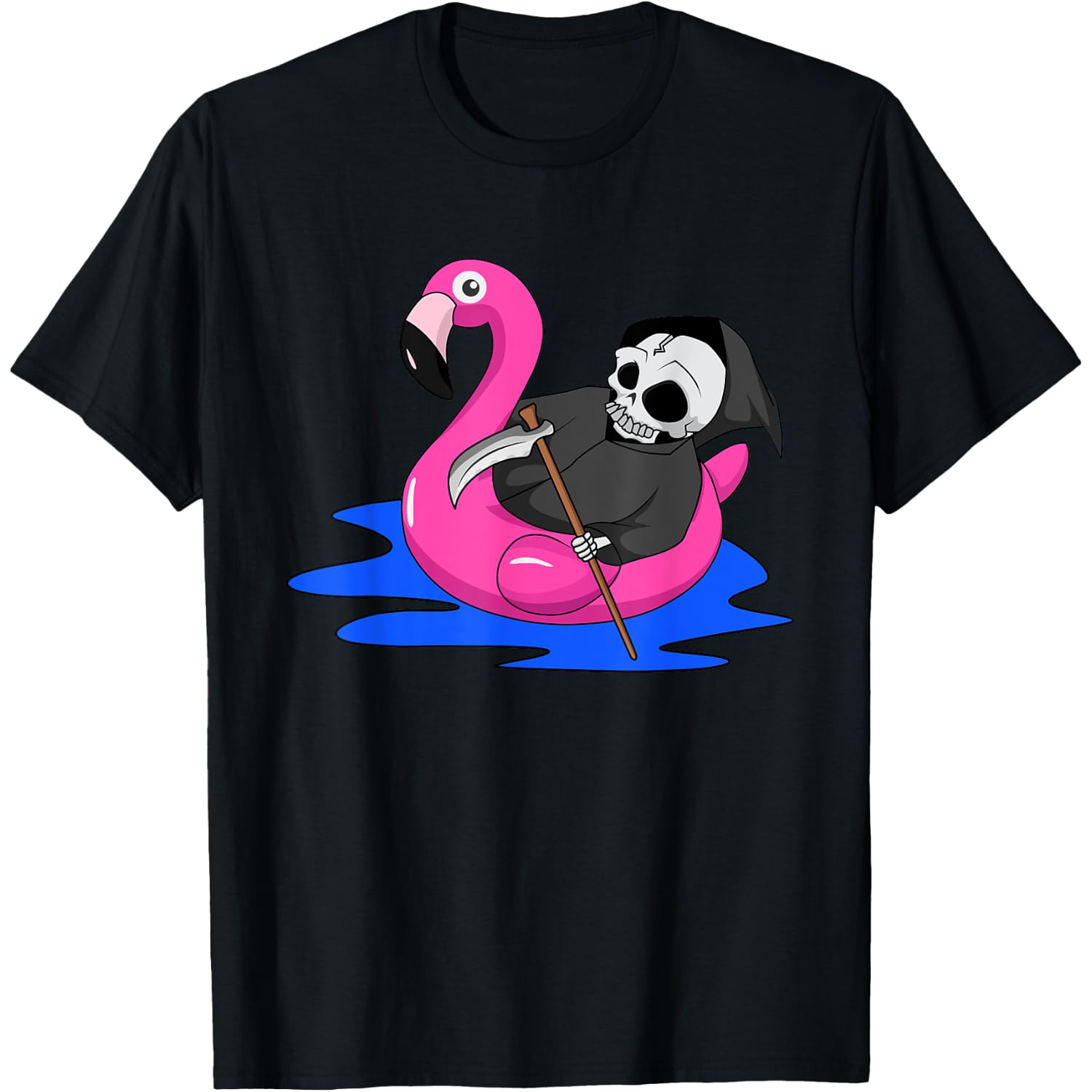 Flamingo Summer Funny Grim Reaper Angel Of Death Halloween T-Shirt