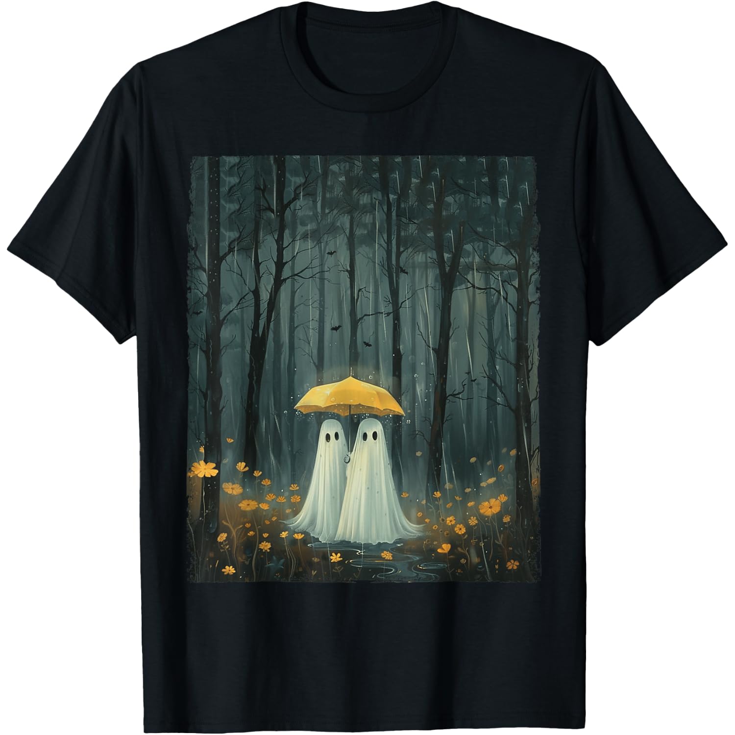 Floral Ghost Holds Umbrella Couple Spooky Season Women Men T-Shirt