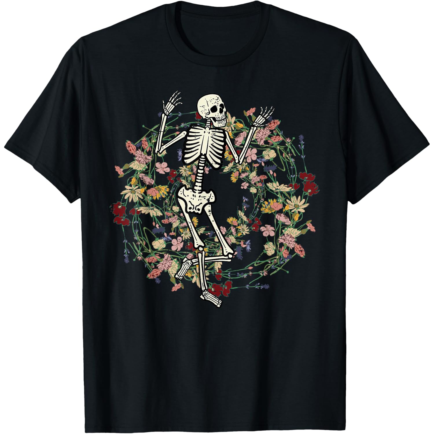 Floral Skeleton Funny Goth Halloween Costume Men Women Kids T-Shirt