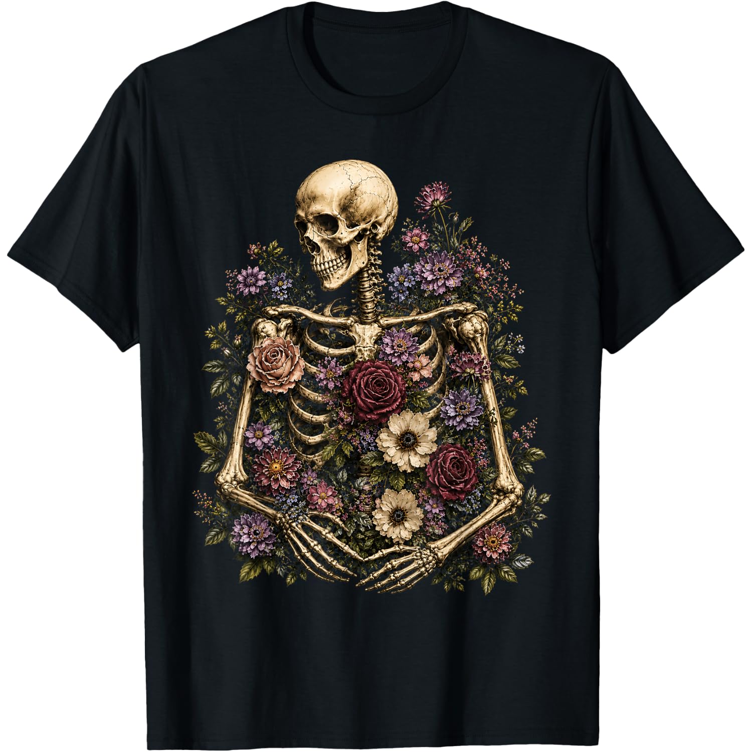 Floral Skeleton Wildflower Goth Halloween Costume Men Women T-Shirt
