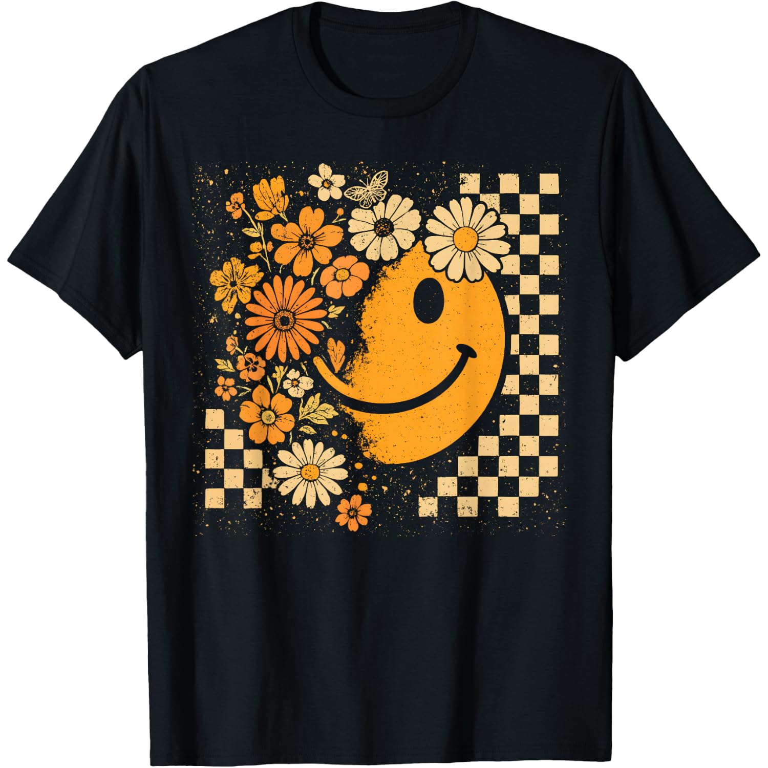 Floral Smile Face Halloween Spooky Vibes Women Teen Girl Kid T-Shirt