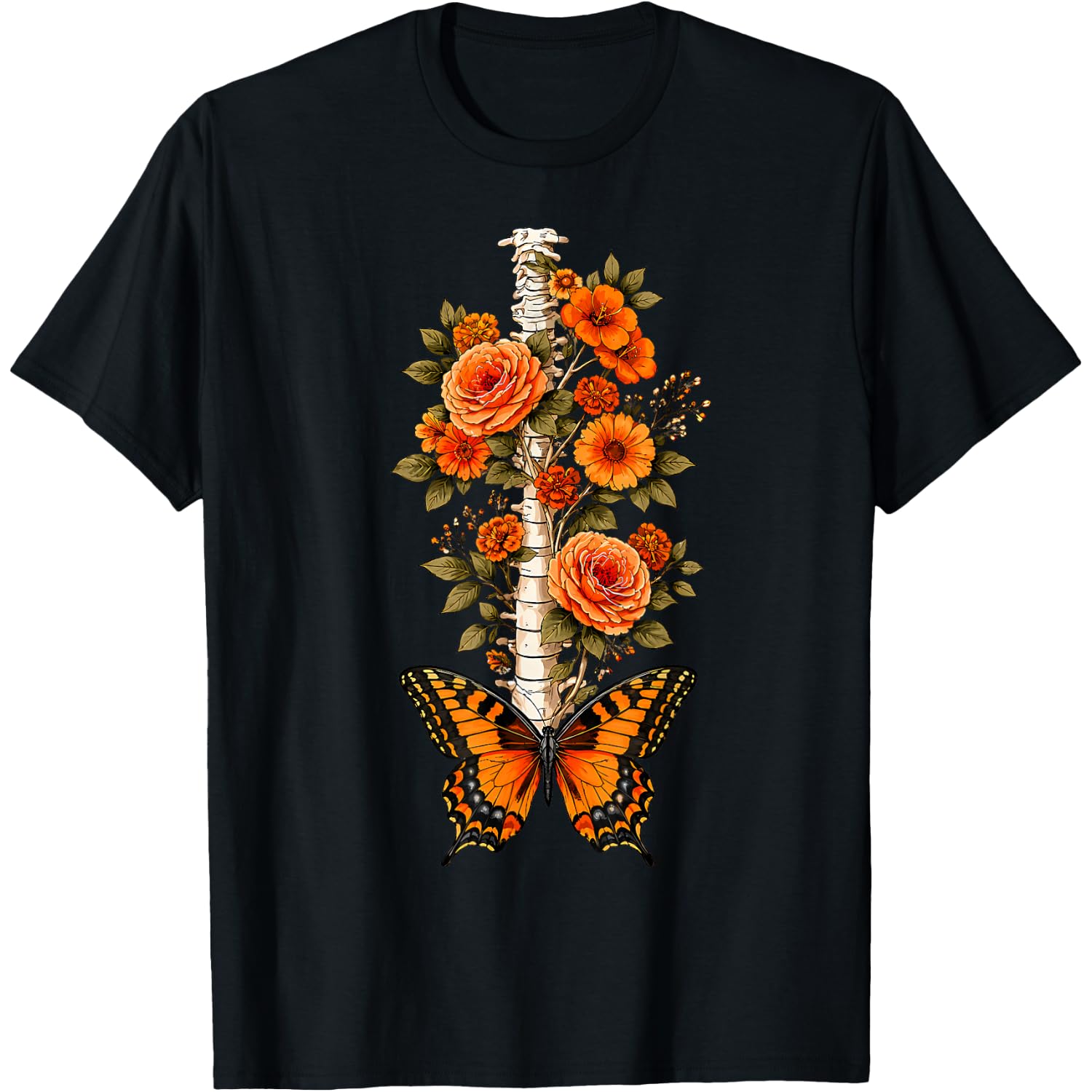 Floral Spine Skeleton Chiropractor Funny Halloween T-Shirt