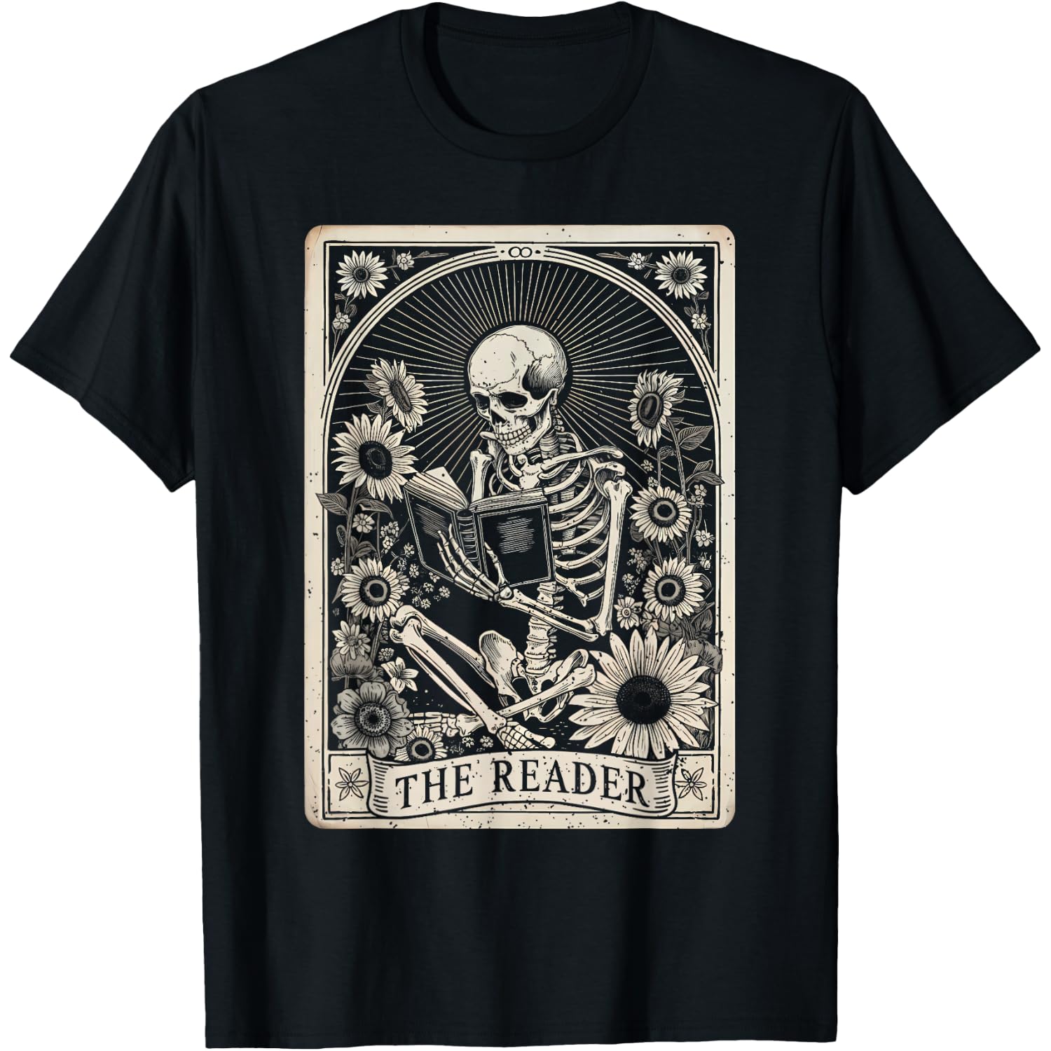 Floral The Reader Tarot Card Funny Skeleton Reading Book T-Shirt