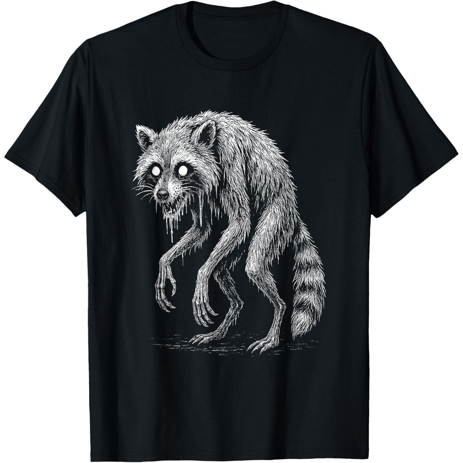 Folk Horror Feral Raccoon Weirdcore Creepy Halloween T-Shirt