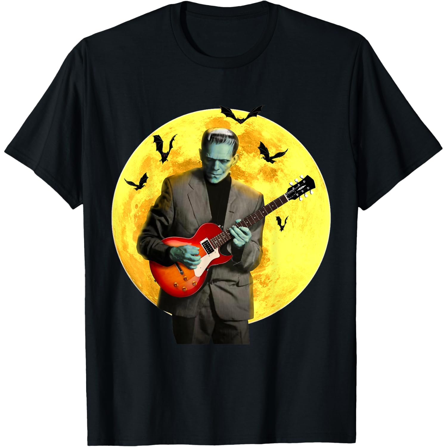 Frankenguitar Frankenstein Plays Electric Guitar Halloween T-Shirt Small