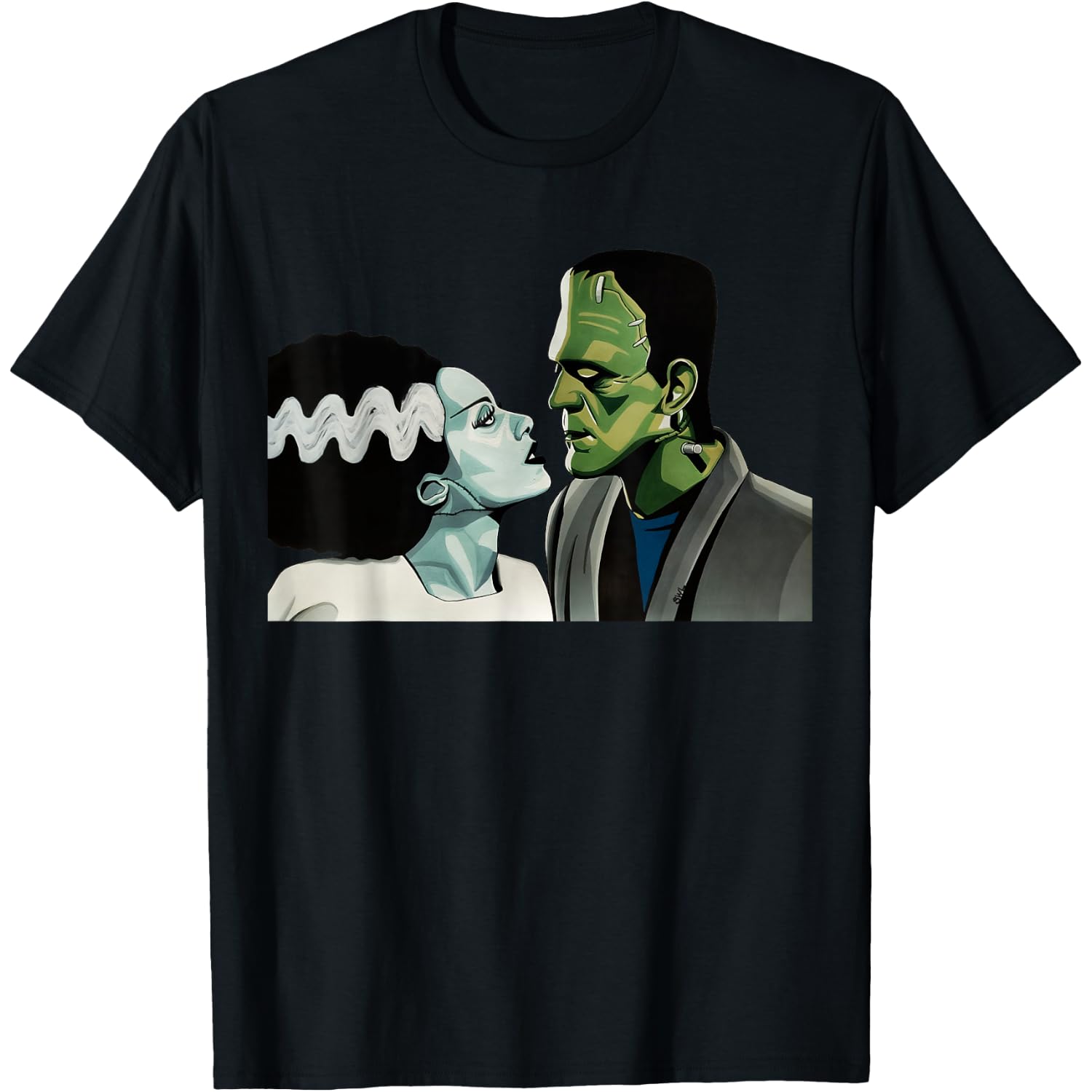 Frankenstein Monster & Bride Halloween Romantic Kiss Scene T-Shirt