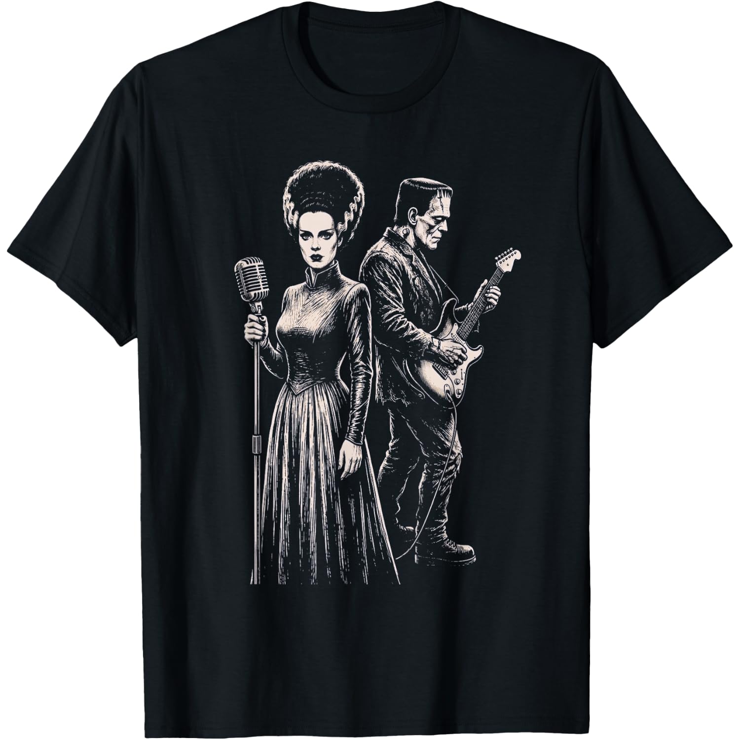Frankenstein Playing Guitar Frankenstein's Bride Halloween T-Shirt