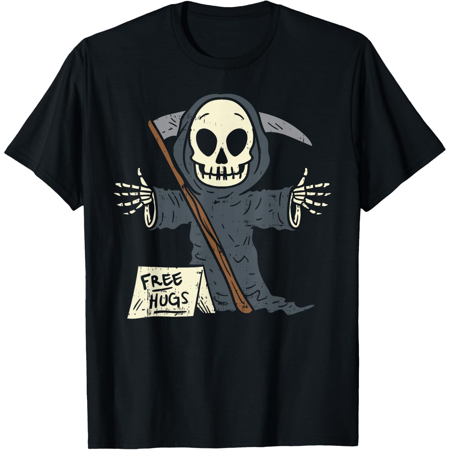 Free Hugs Grim Reaper Funny Pun Scary Halloween Costume Boys T-Shirt
