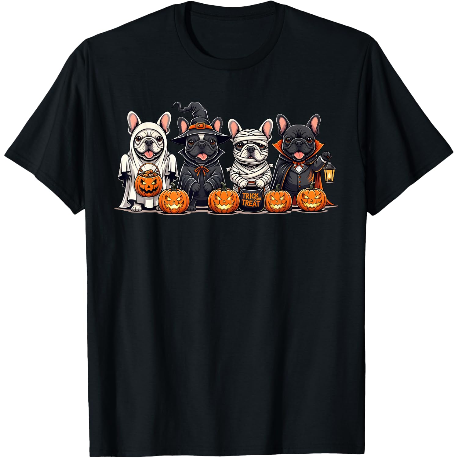 French Bulldog Ghost Witch Pumpkins Halloween Dog Costume T-Shirt