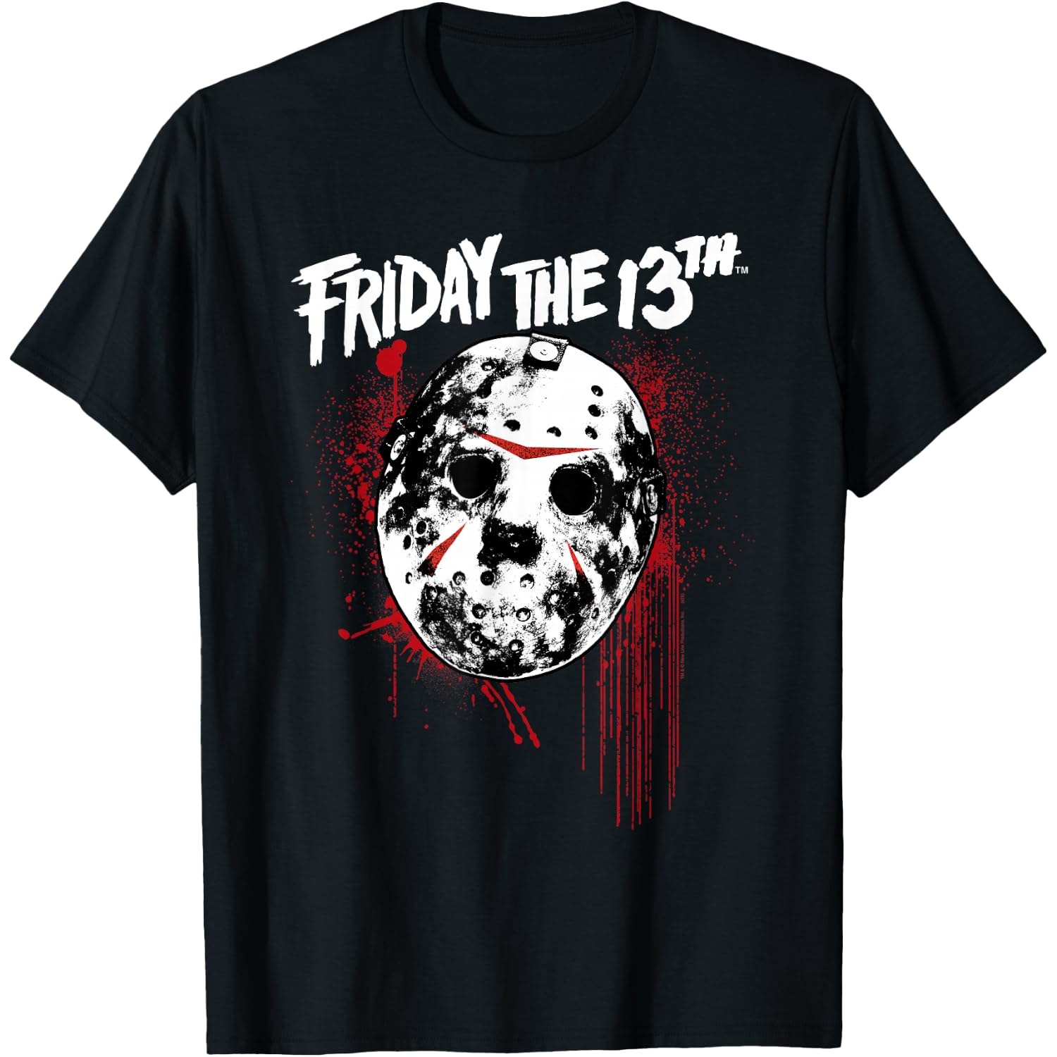 Friday The 13th Jason Mask with Blood Splatter Horror Movie T-Shirt