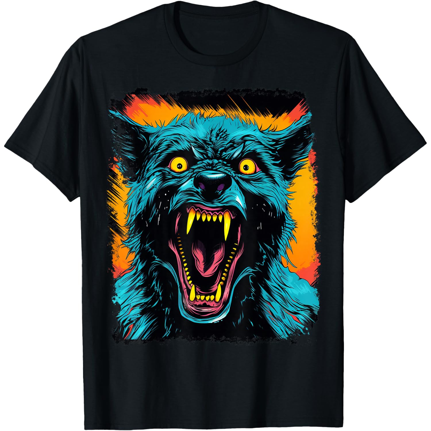 FrightNightFits Werewolf Halloween Graphic T-Shirt - Black, Unisex-Adults & Kids, Short Sleeve, Small