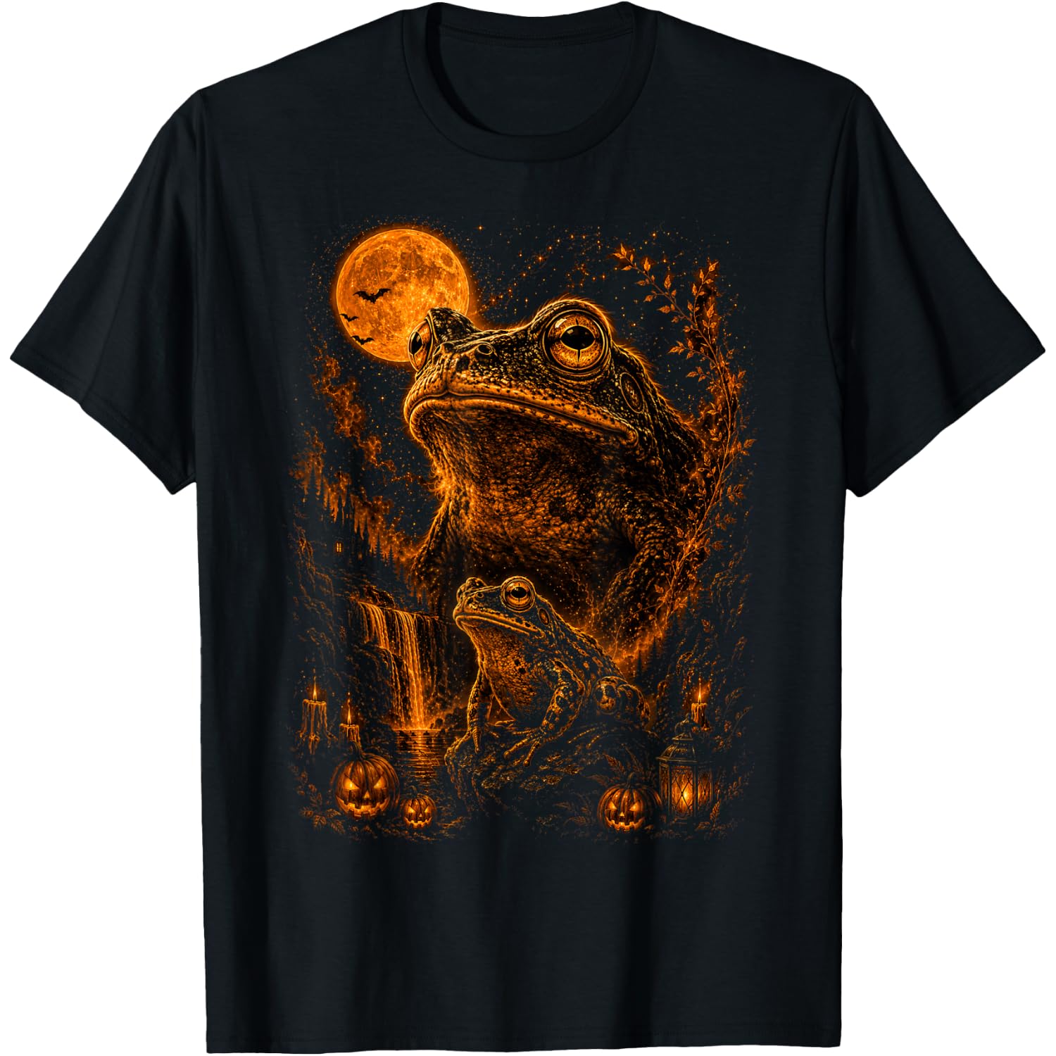 Frog Howling at Moon 90's Retro Halloween T-Shirt