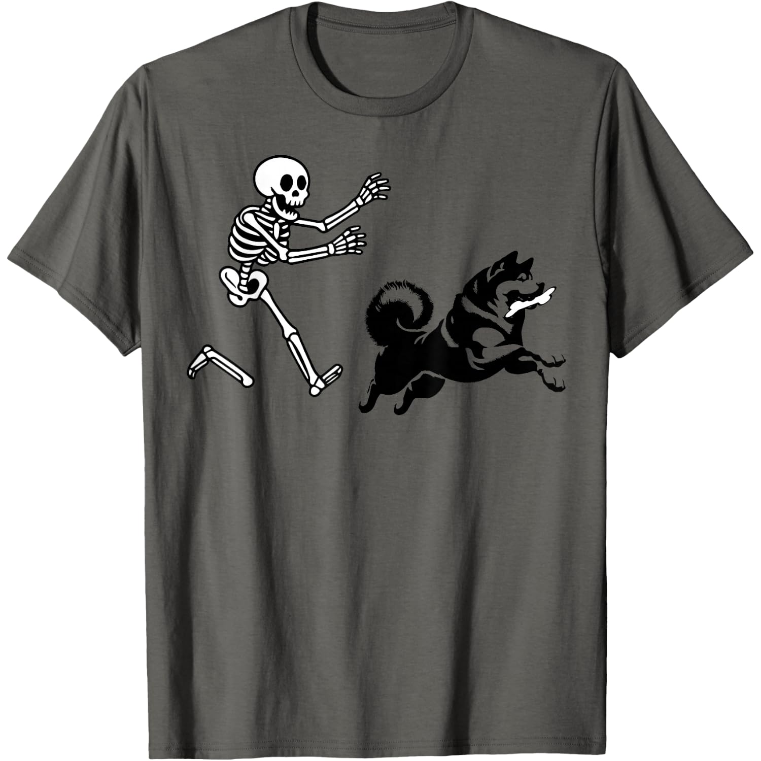 Funny Akita Running Skeleton Halloween T-Shirt