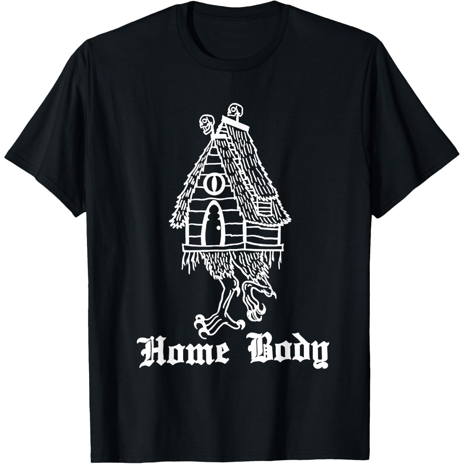 Funny Baba Yaga's Hut Home Body Tee Shirt - Unisex Kids Halloween T-Shirt - Black - Small
