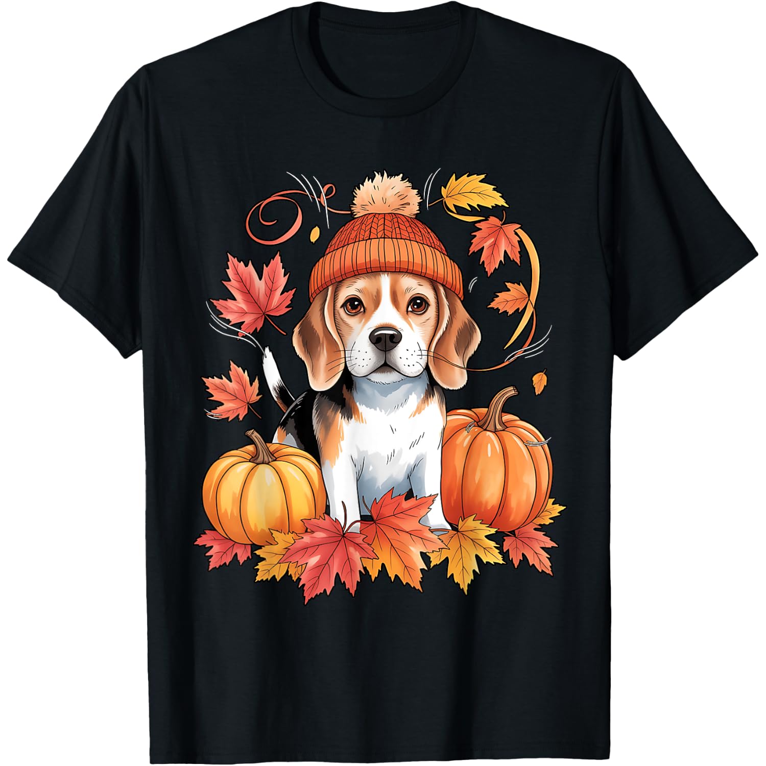 Funny Beagle Fall Scarf Autumn Leaves Dog Lovers T-Shirt