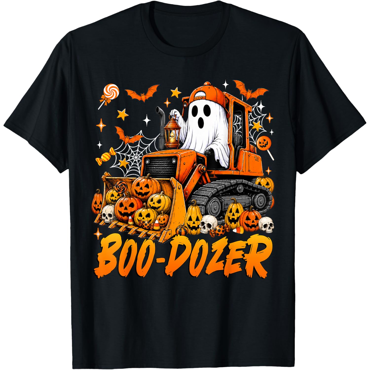 Funny Boo Dozer Ghost Pumpkin Truck Fall Halloween Boys Kids T-Shirt