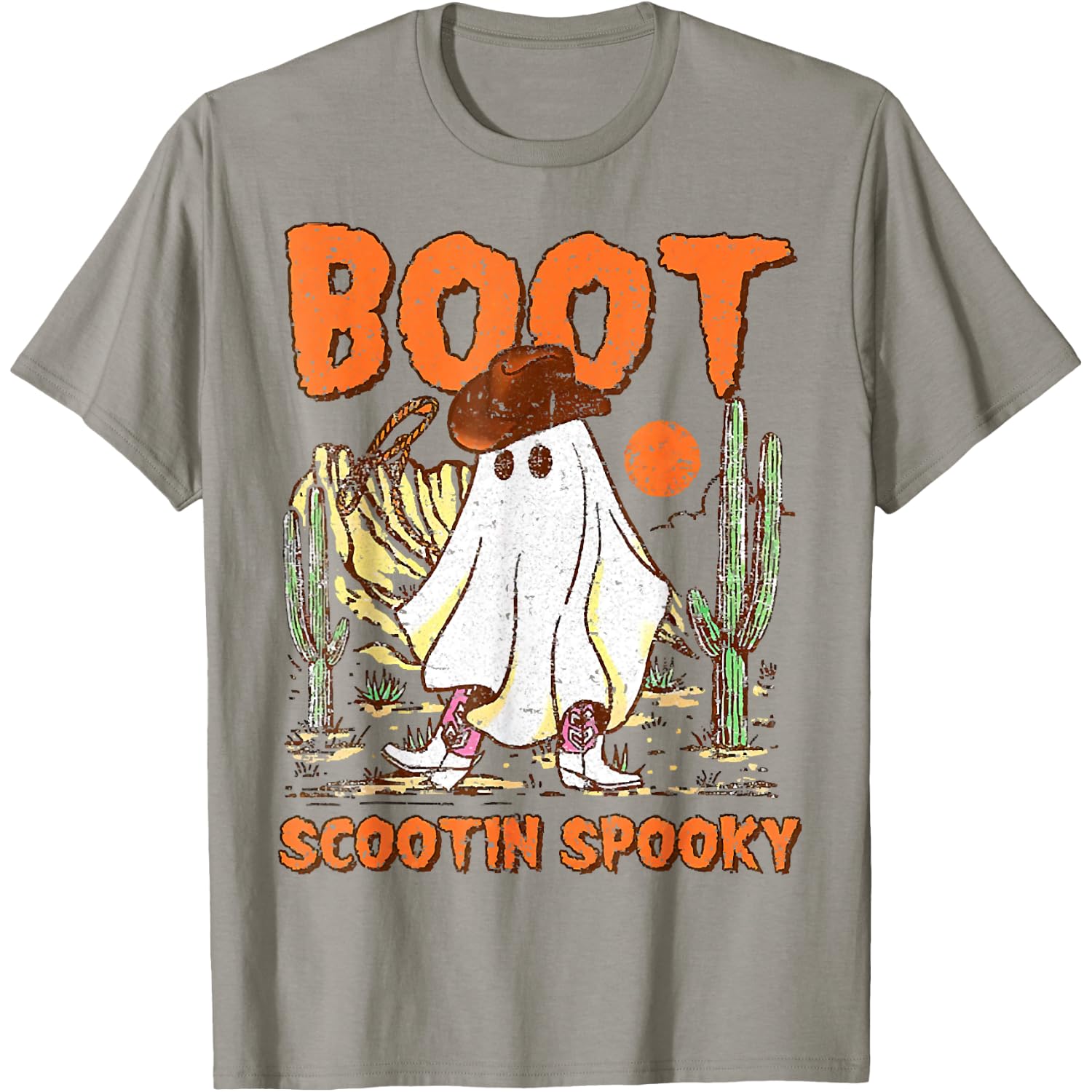 Funny Boot Scootin Spooky Western Halloween Ghost Outfit T-Shirt