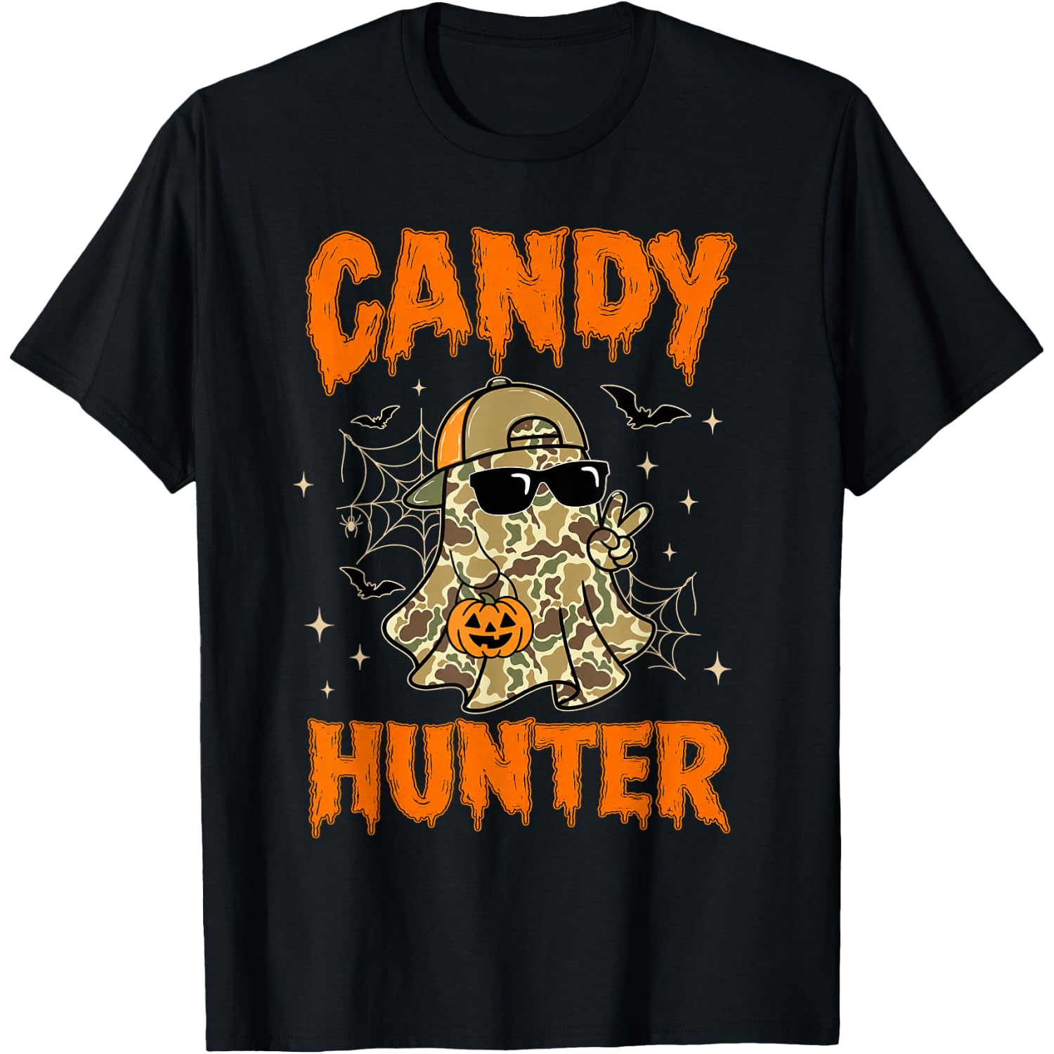 Funny Camo Ghost Candy Hunter Boo Halloween Costume Kid Boy T-Shirt