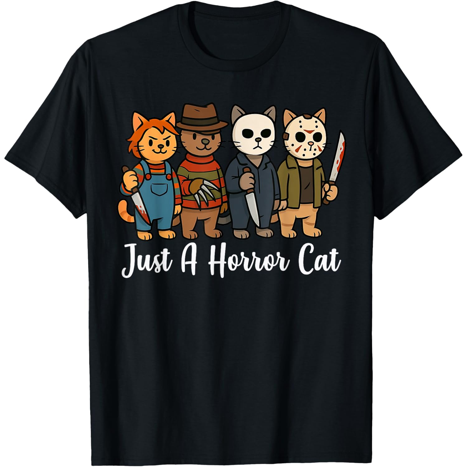 Funny Cat Horror Movies Just A Horror Cat Halloween T-Shirt