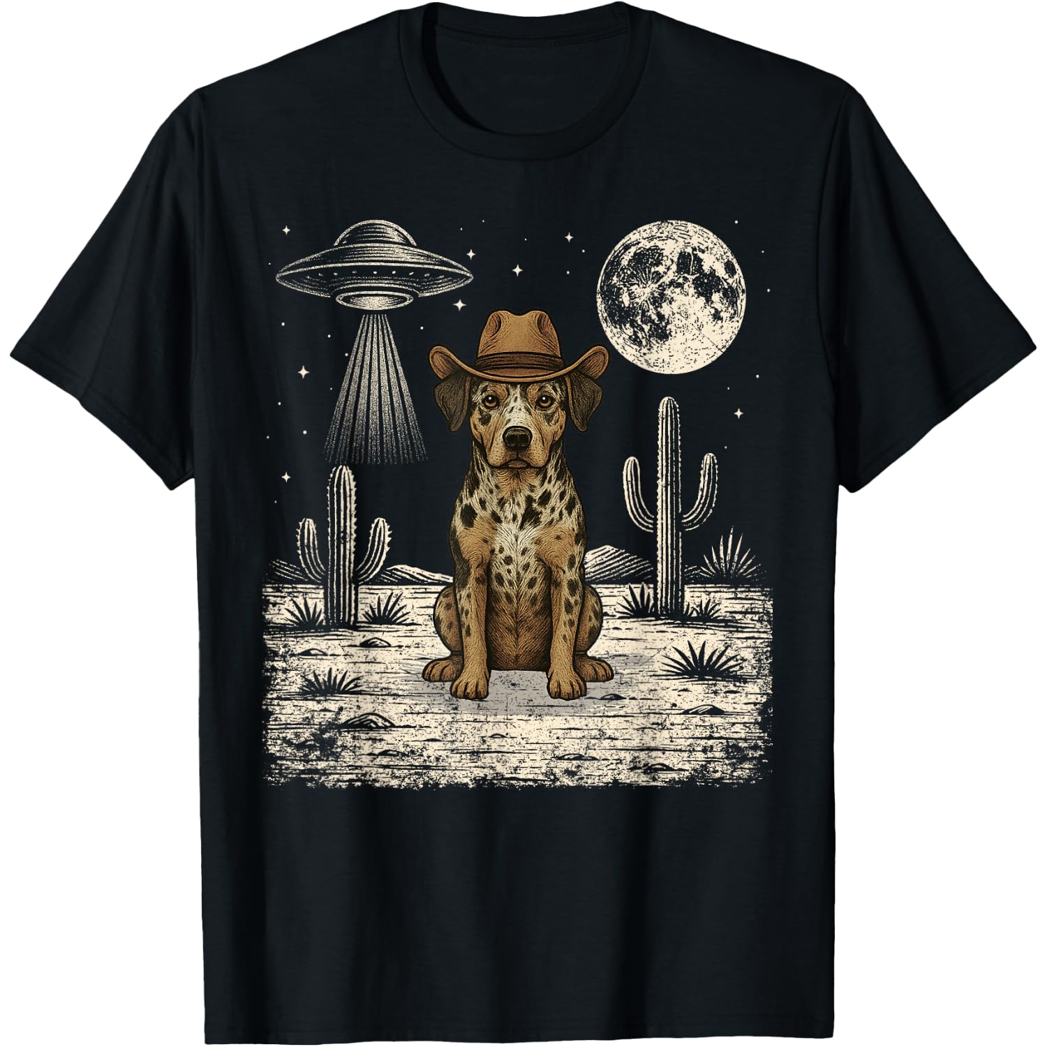 Funny Catahoula Leopard Dog Cowboy Western UFO T-Shirt
