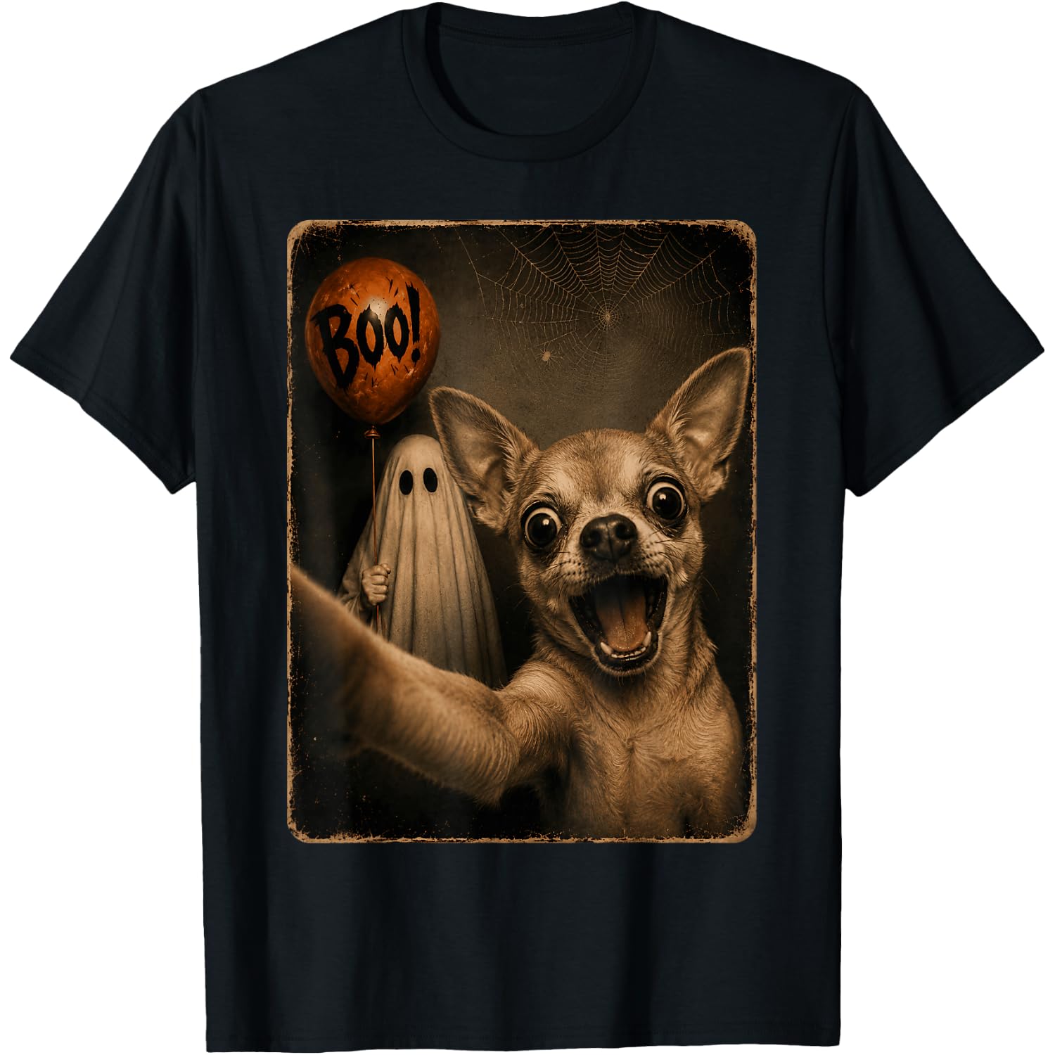 Funny Chihuahua Ghost Boo Halloween Selfie Dog Meme T-Shirt
