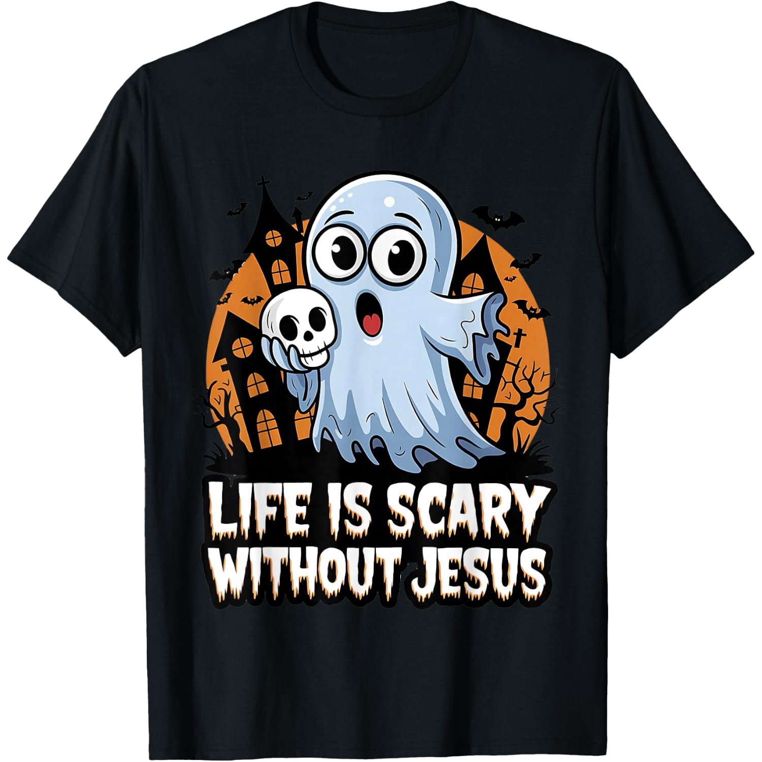 Funny Christian Halloween Kids "Life is Scary without Jesus" T-Shirt