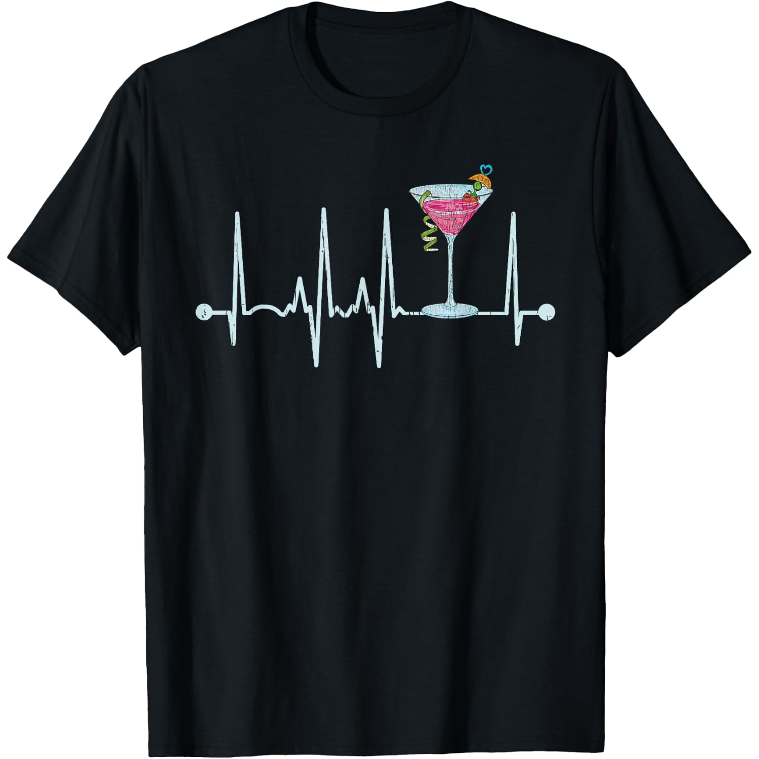 Funny Cocktail Glass Heartbeat - Cocktail Glass Happy Hour T-Shirt
