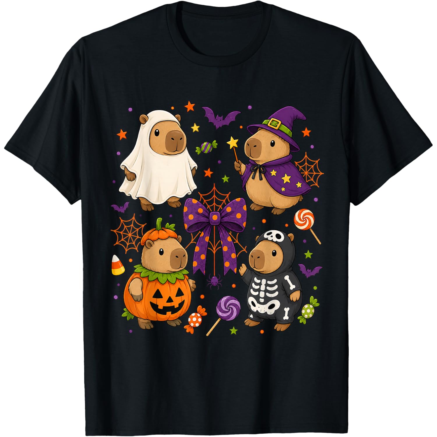 Funny Cozy Capybara Autumn Fall Spooky Season Halloween T-Shirt