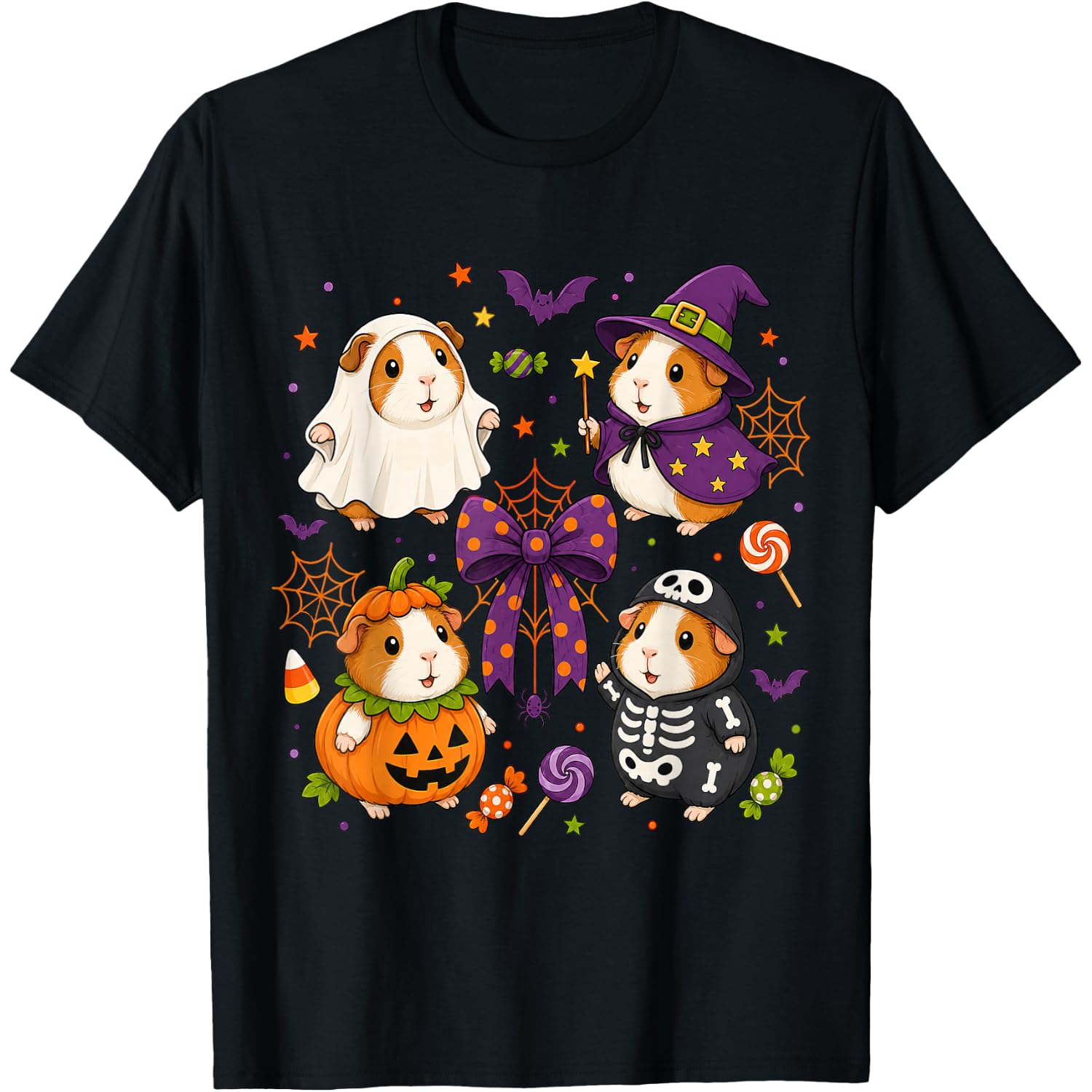 Funny Cozy Guinea Pig Autumn Fall Spooky Season Halloween T-Shirt