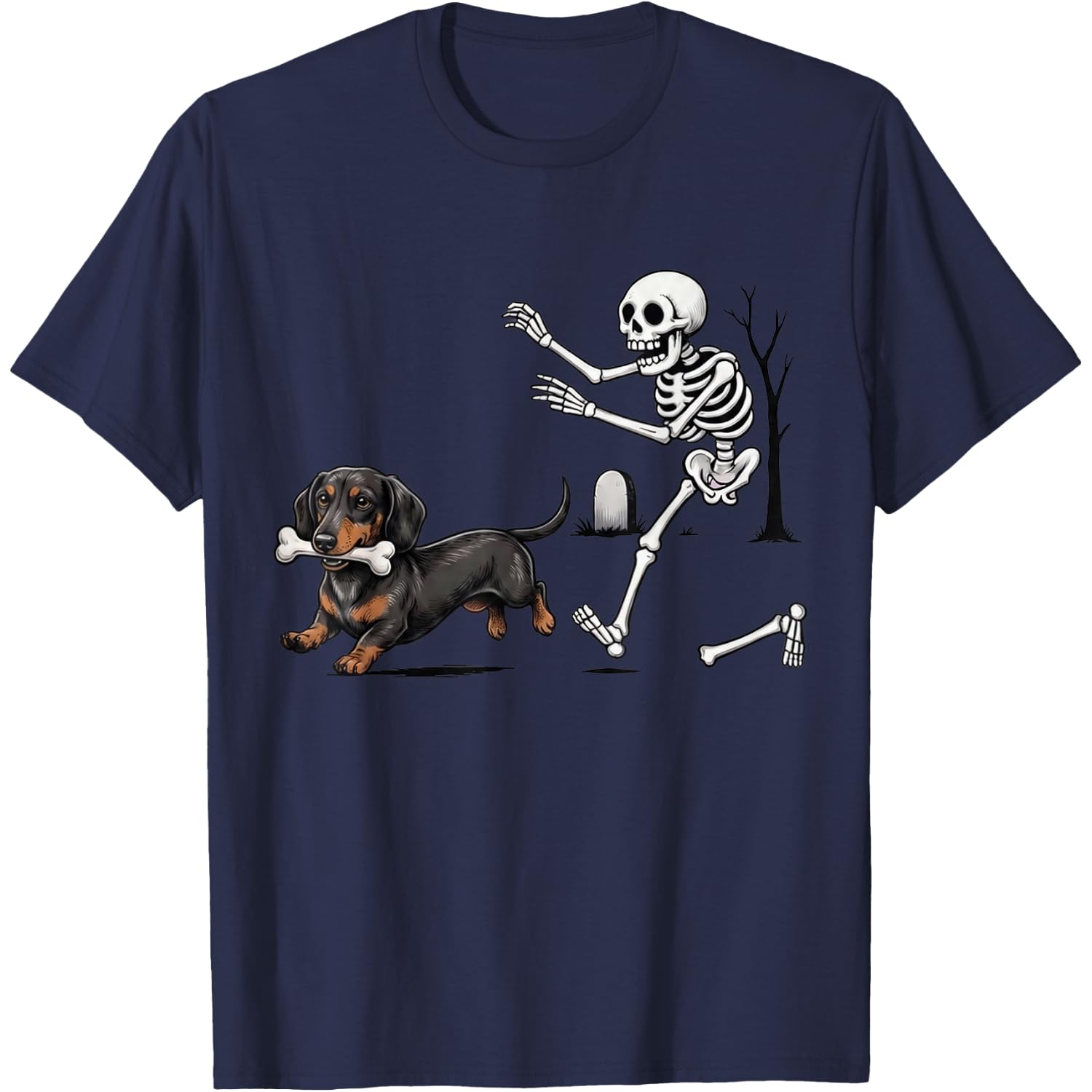 Funny Dachshund and Skeleton Halloween Spooky Season T-Shirt