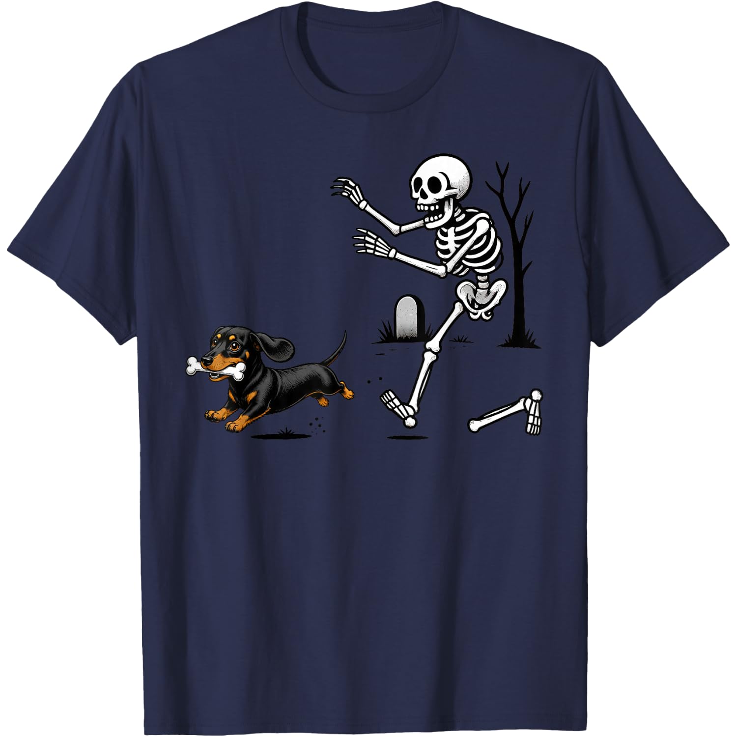 Funny Dachshund Skeleton Bone Chase Halloween T-Shirt