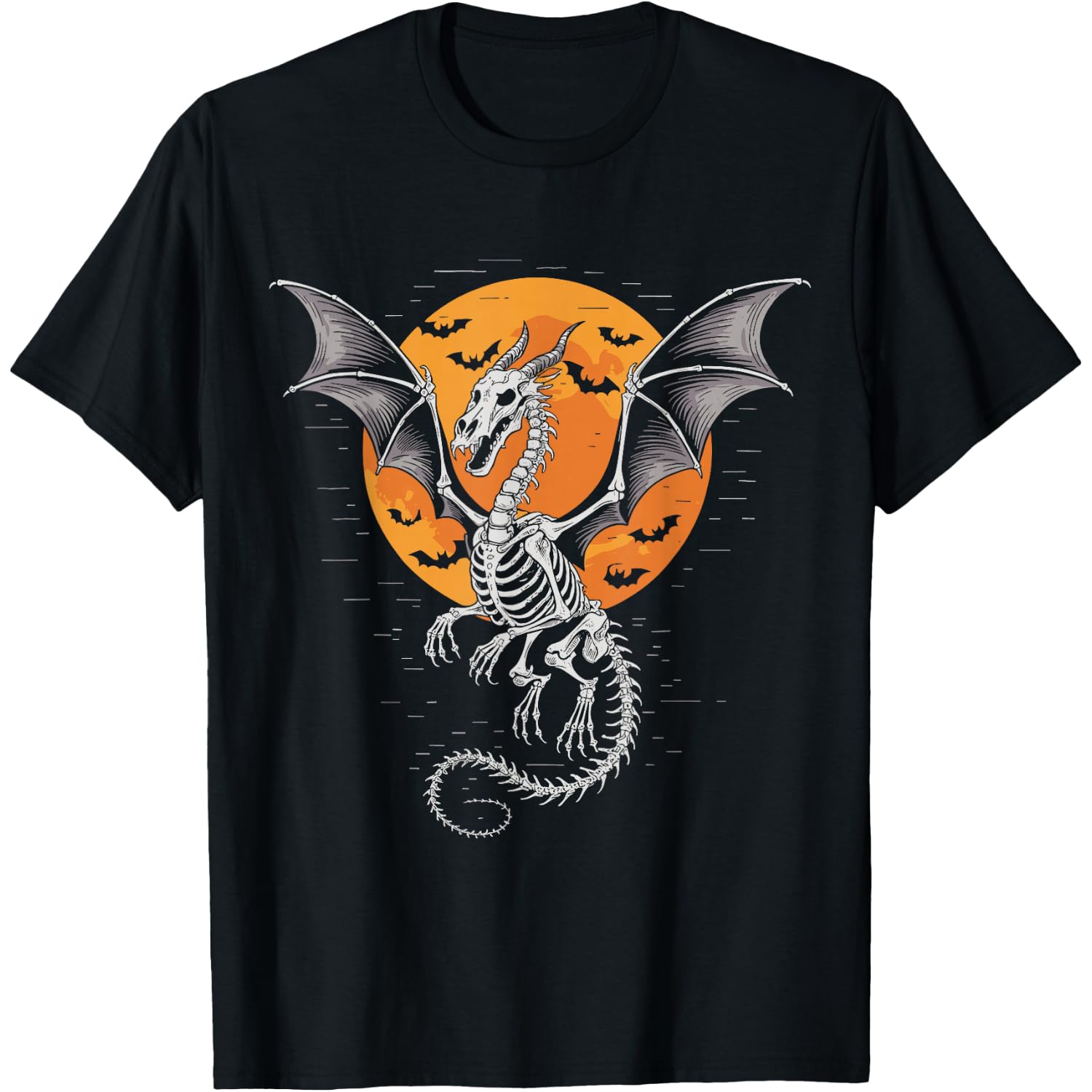 Funny Dragon Skeleton Lovers Moon Spooky Halloween Bats T-Shirt