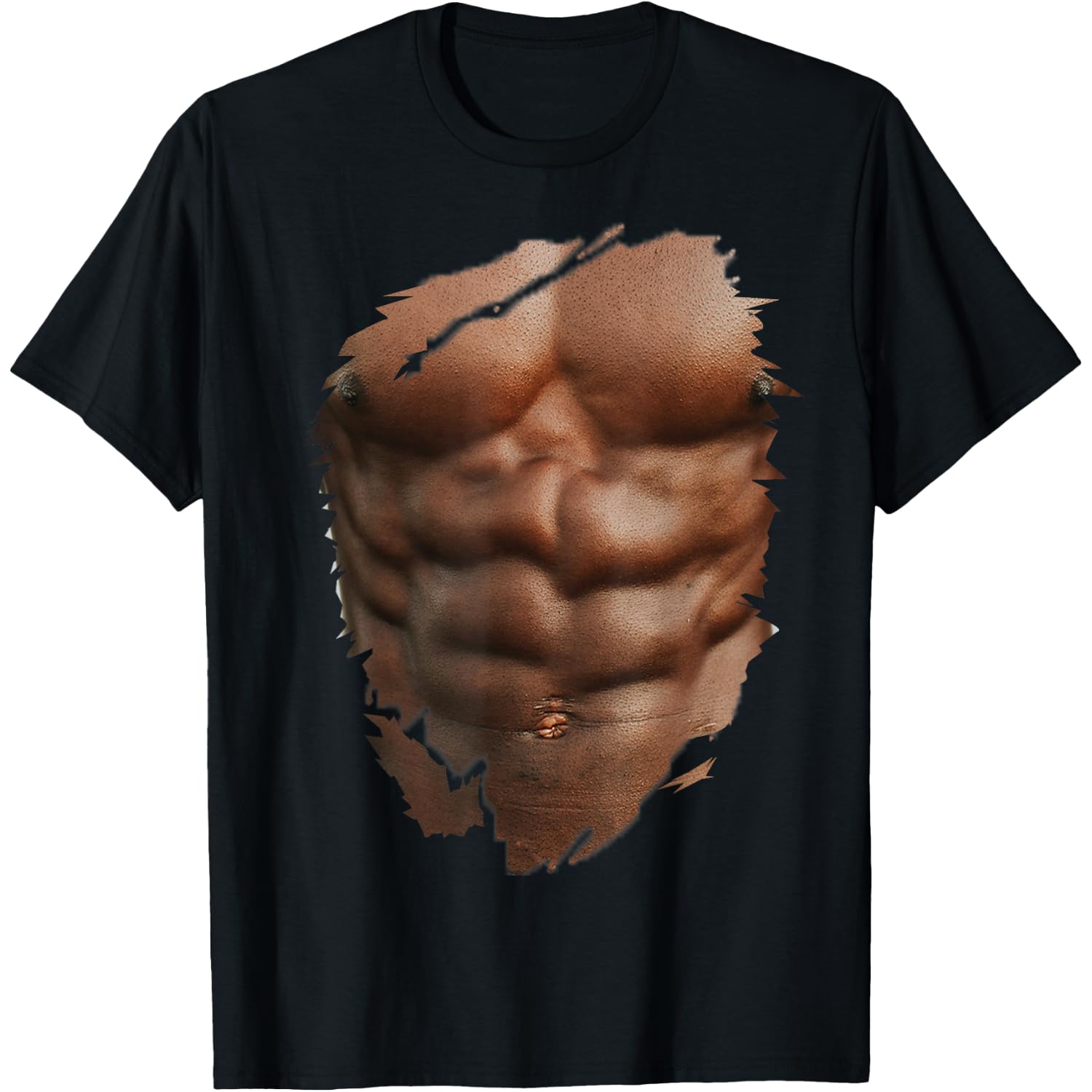 Funny Fake Ripped Muscles Six Pack Abs Black Bodybuilder T-Shirt
