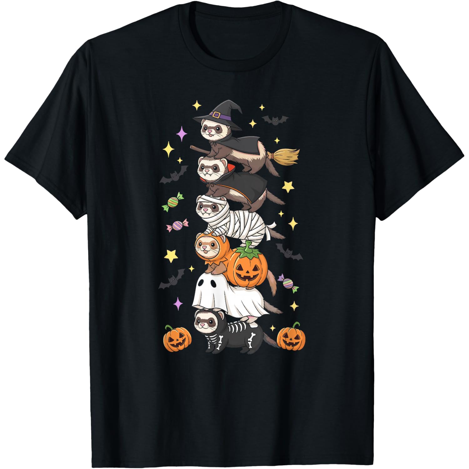 Funny Ferret Witch Vampire Ghost Halloween Kids Men Women T-Shirt