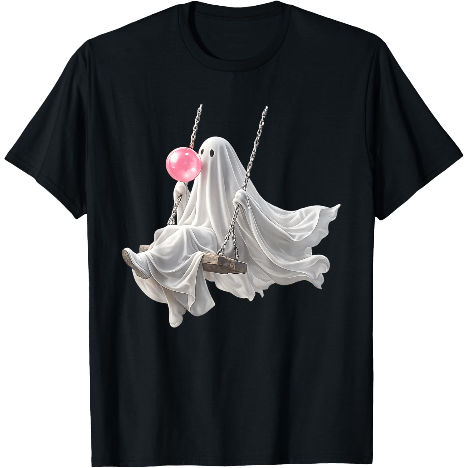 Funny Ghost Blowing Bubblegum on Swing Whimsical Halloween T-Shirt