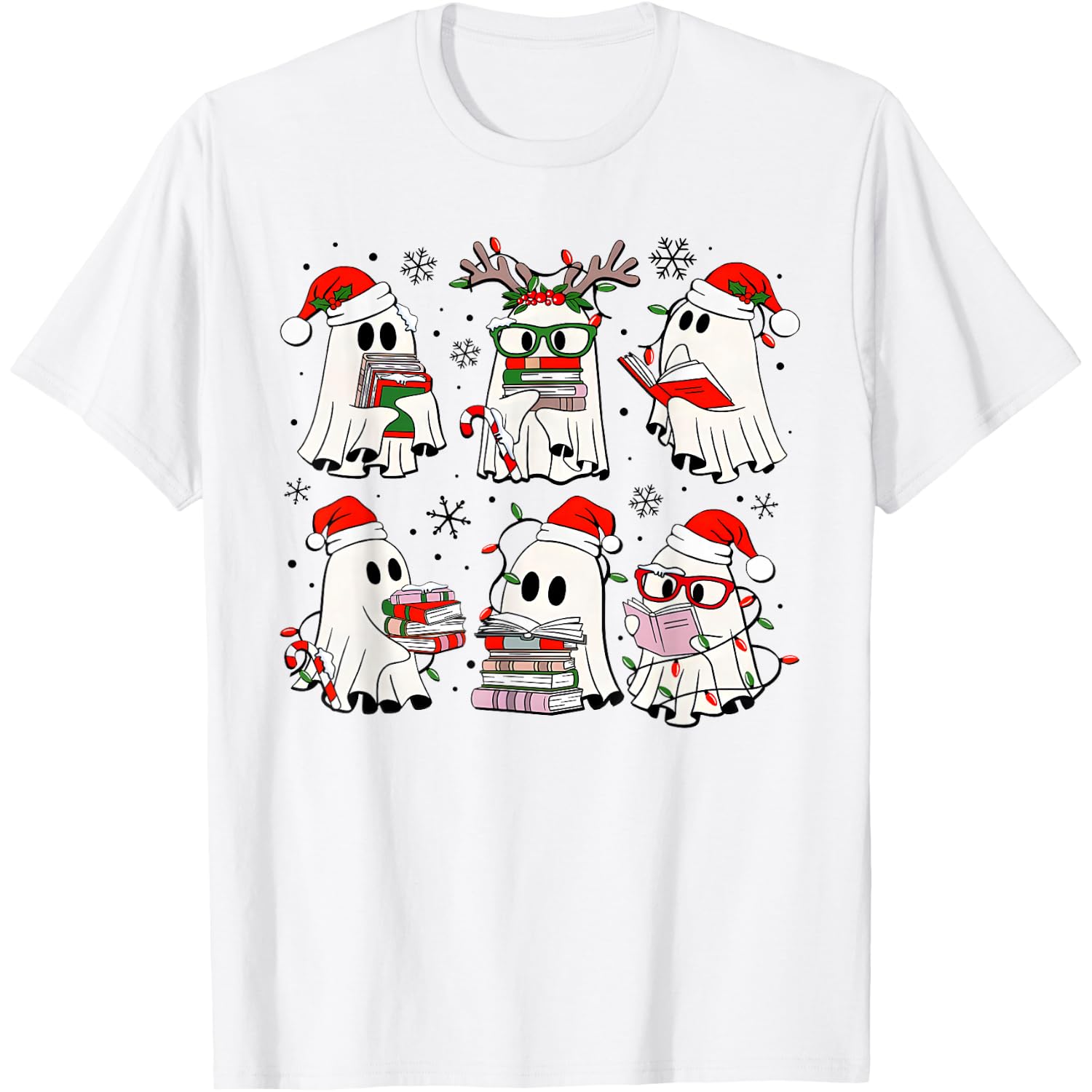Funny Ghost Book Reading Christmas Books Lover Teacher Kids T-Shirt