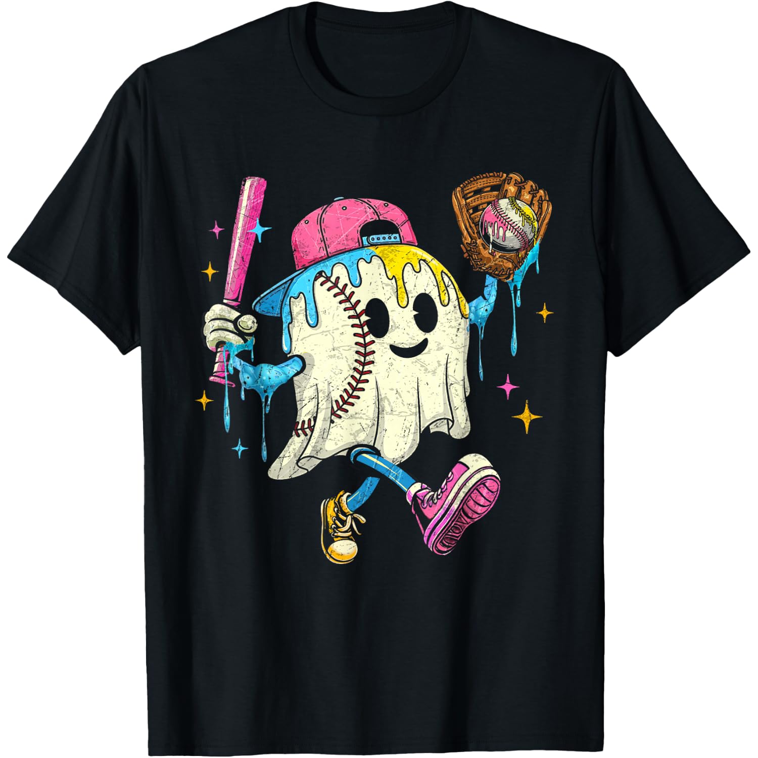 Funny Ghost Halloween Baseball Drip Boys Girls Kids T-Shirt