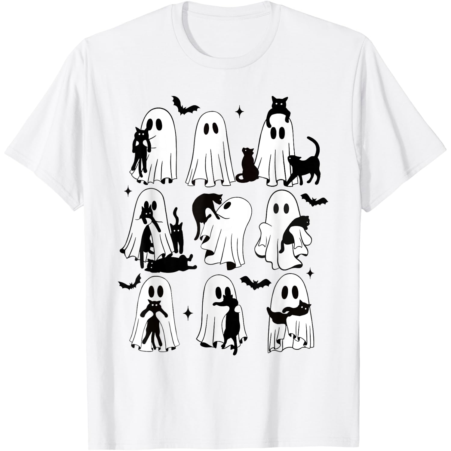 Funny Ghost Holding A Black Cat Lazy Halloween Spooky Season T-Shirt
