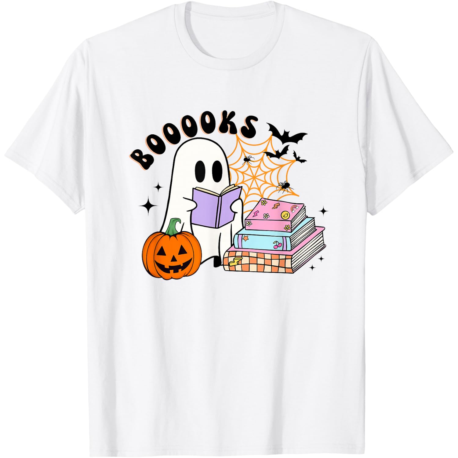 Funny Ghost Reading Halloween Women Teacher Book Lover T-Shirt