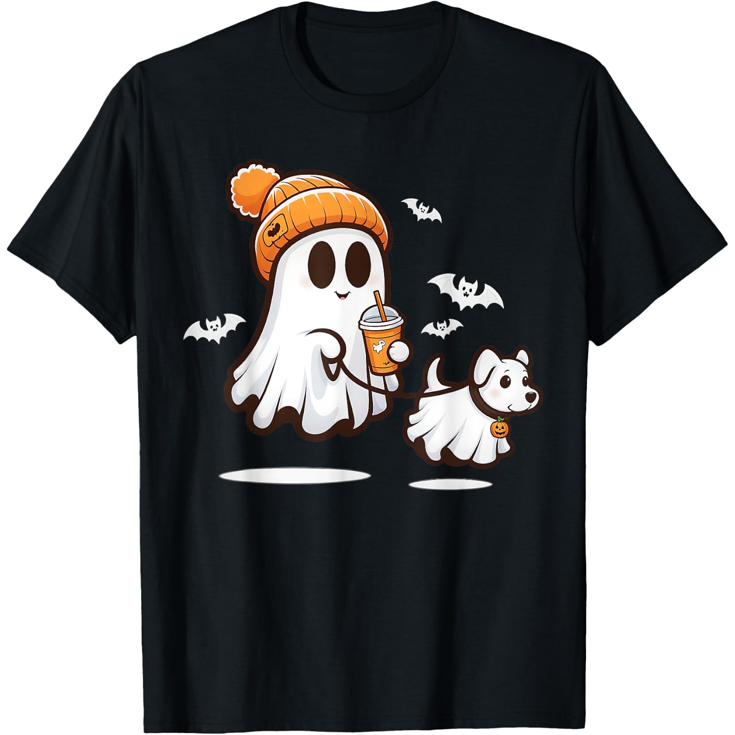 Funny Ghost Walking Dog Ghost Dog Halloween Women Men Kids T-Shirt
