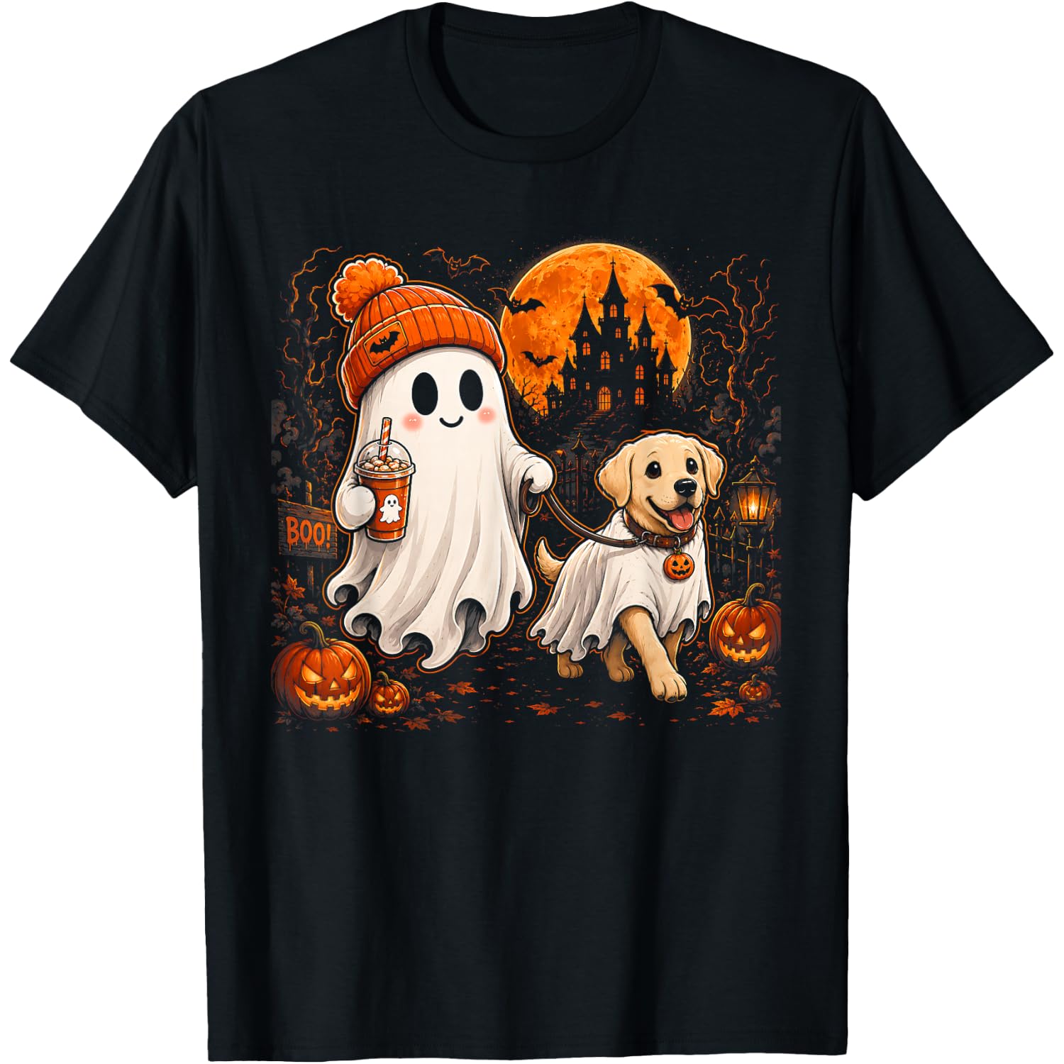 Funny Ghost Walking Labrador Retriever Ghost Dog Halloween T-Shirt