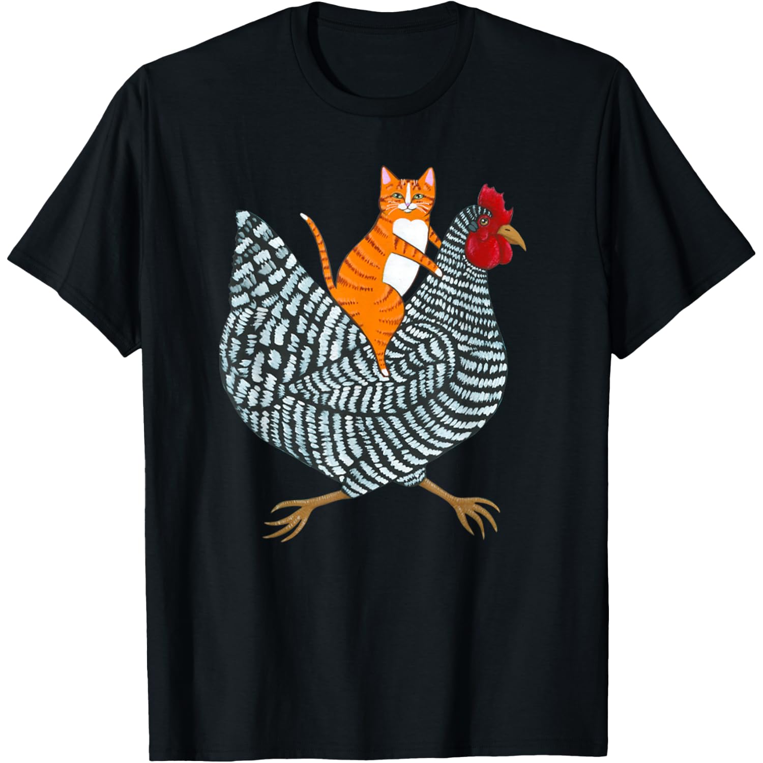 Funny Ginger Cat Orange Kitten Chicken Ride Men Women T-Shirt