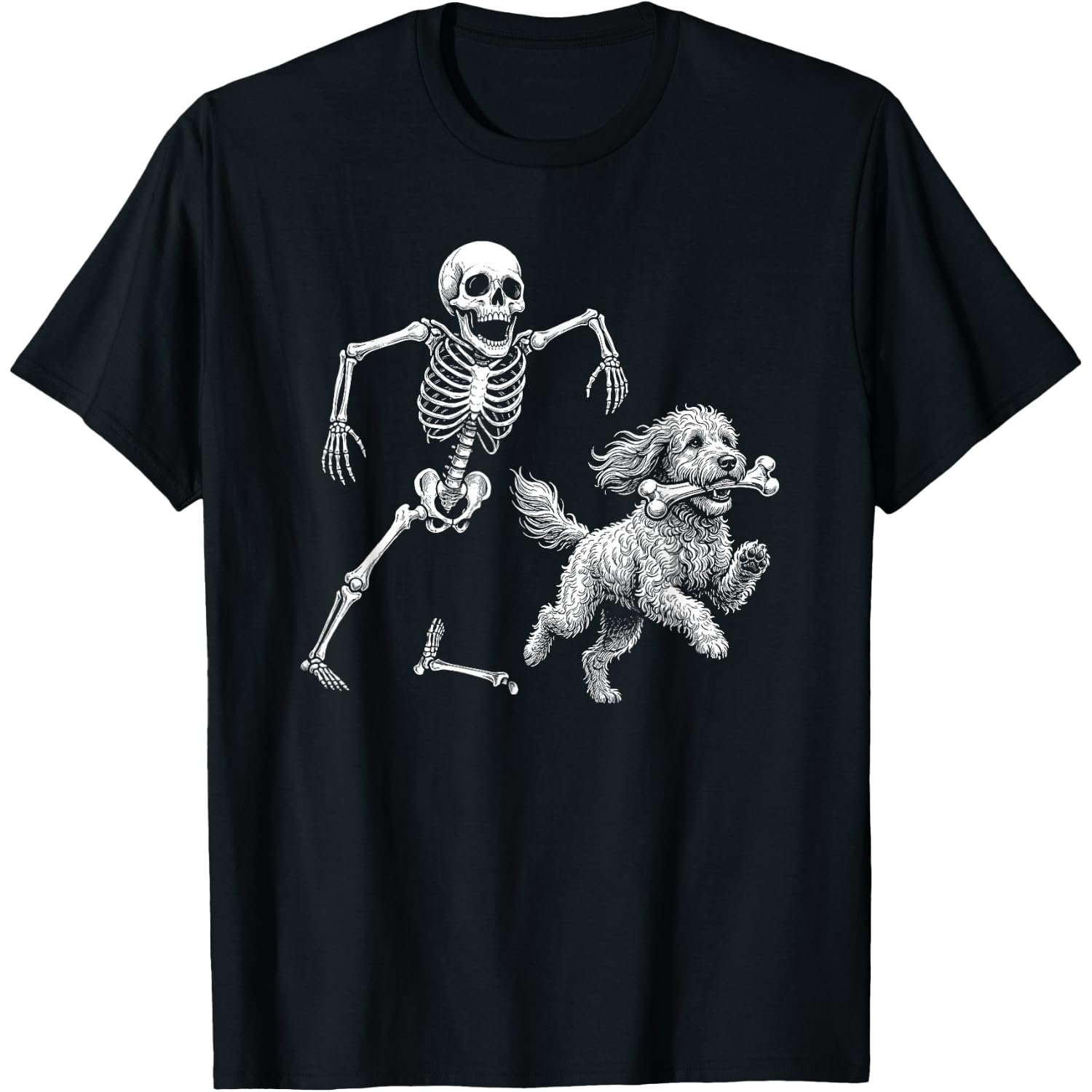 Funny Goldendoodle with Skeleton Bone Halloween Dog Lover T-Shirt