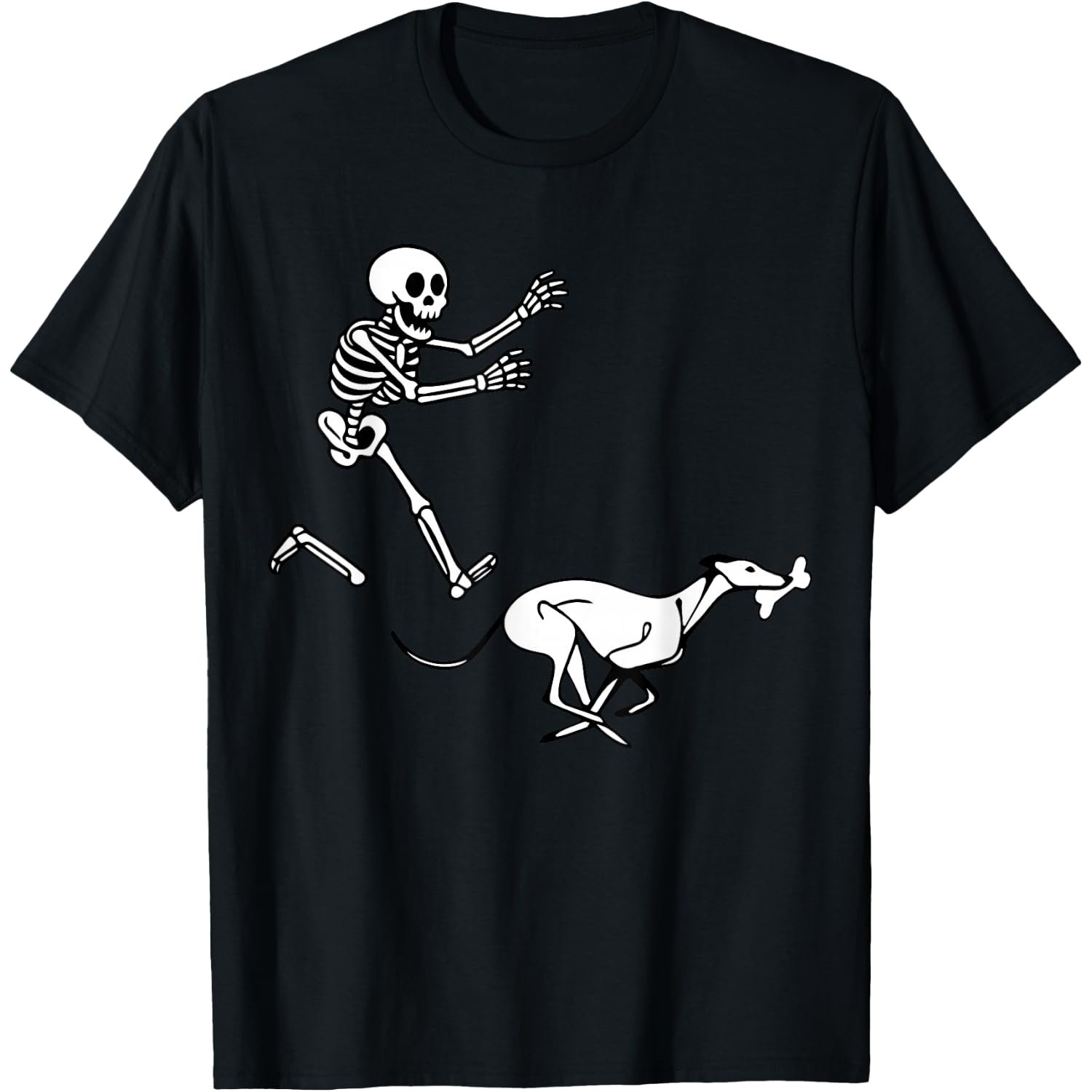 Funny Greyhound Running Skeleton Halloween T-Shirt