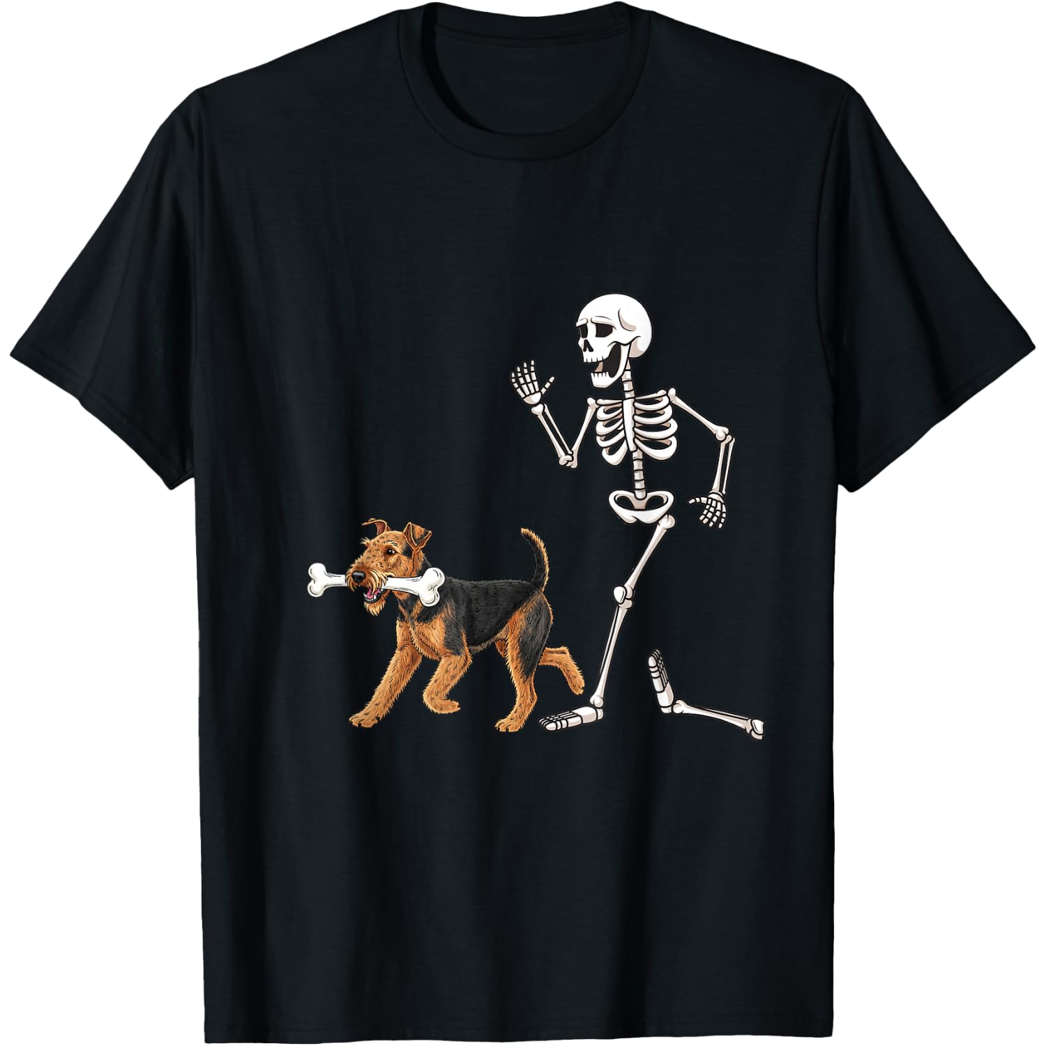 Funny Halloween Airedale Terrier and Skeleton T-Shirt