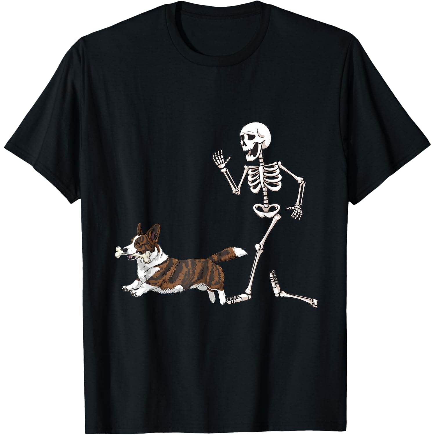 Funny Halloween Cardigan Welsh Corgi and Skeleton T-Shirt