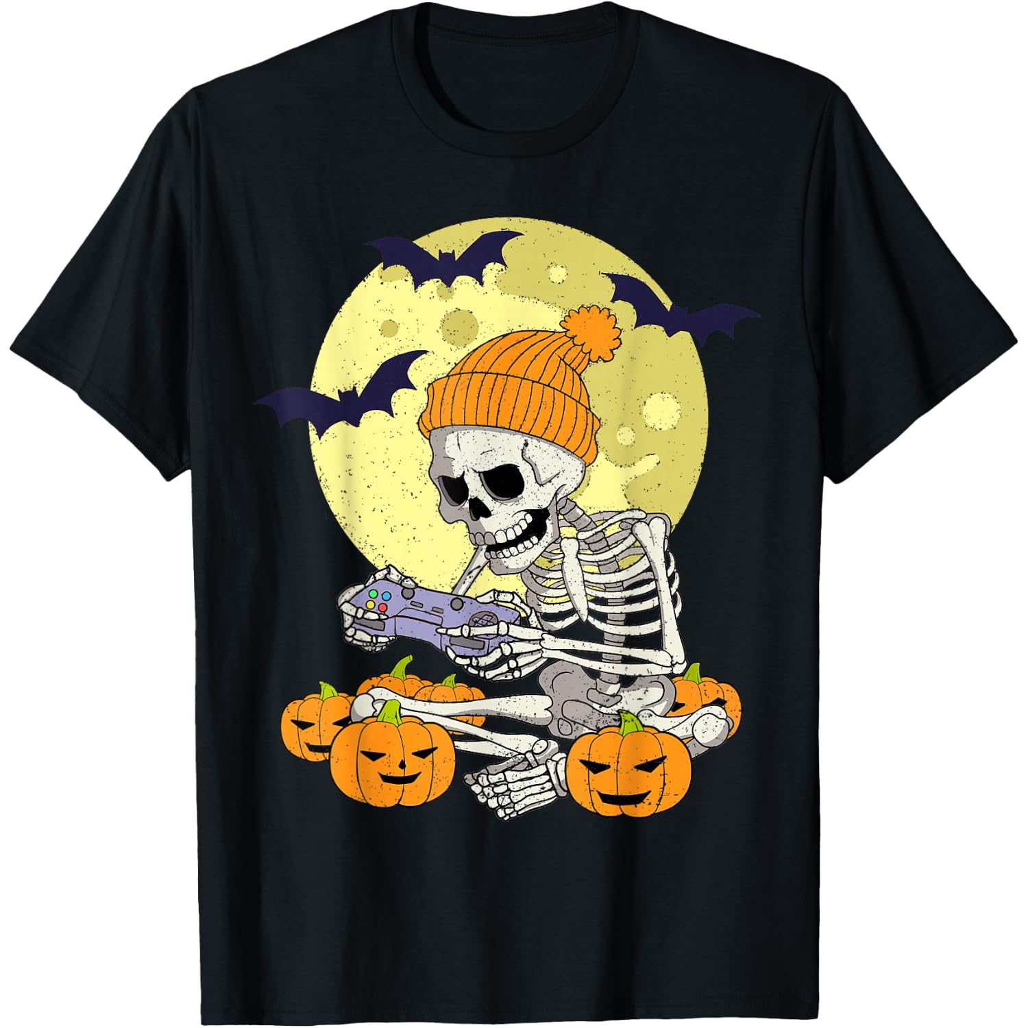 Funny Halloween Skeleton Gamer Video Games Boys Mens Gaming T-Shirt
