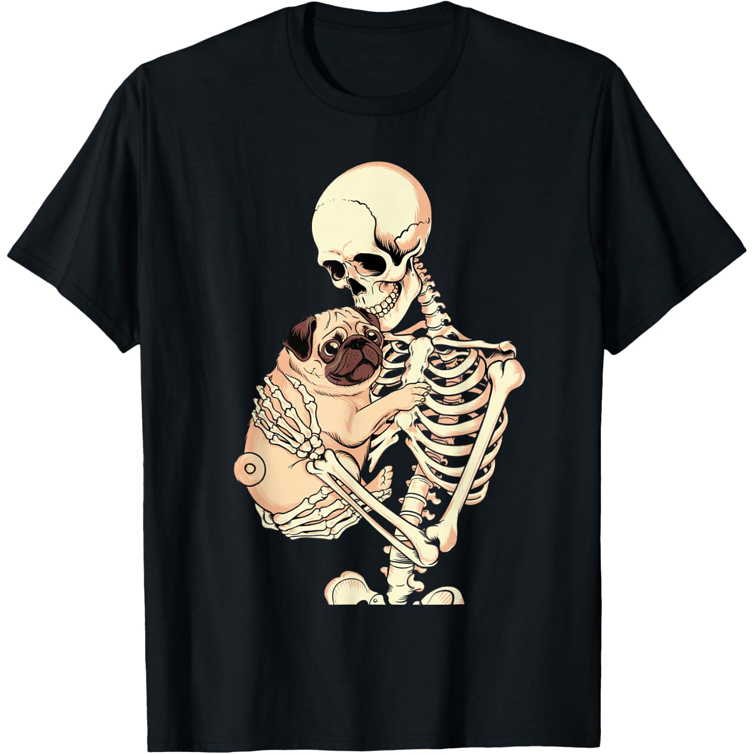 Funny Saying Skeleton Holding Pug Dog Gothic Humor Art T-Shirt